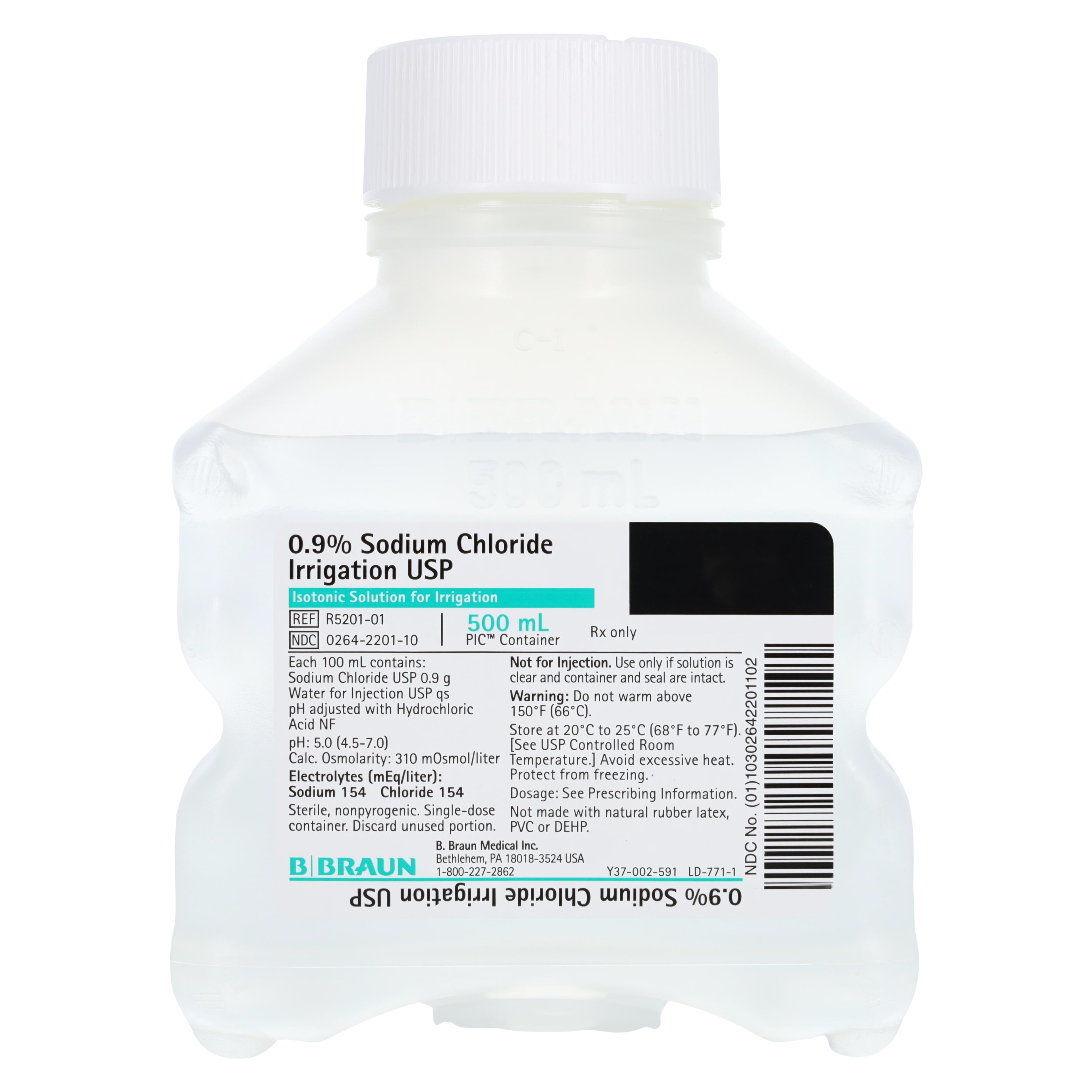 B Braun Irrigation Solution 0.9% Sodium Chloride, 500mL Plastic Bottles, USP, DEHP-Free, Sterile, Case of 16