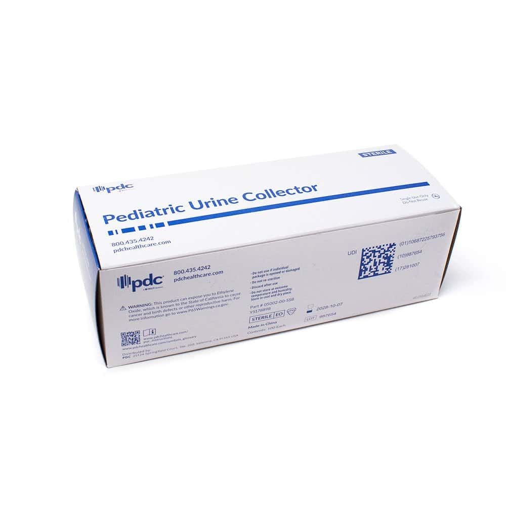 PDC Pediatric Urine Collector, 200mL, Sterile, Adhesive Closure, Clear, 100/Box