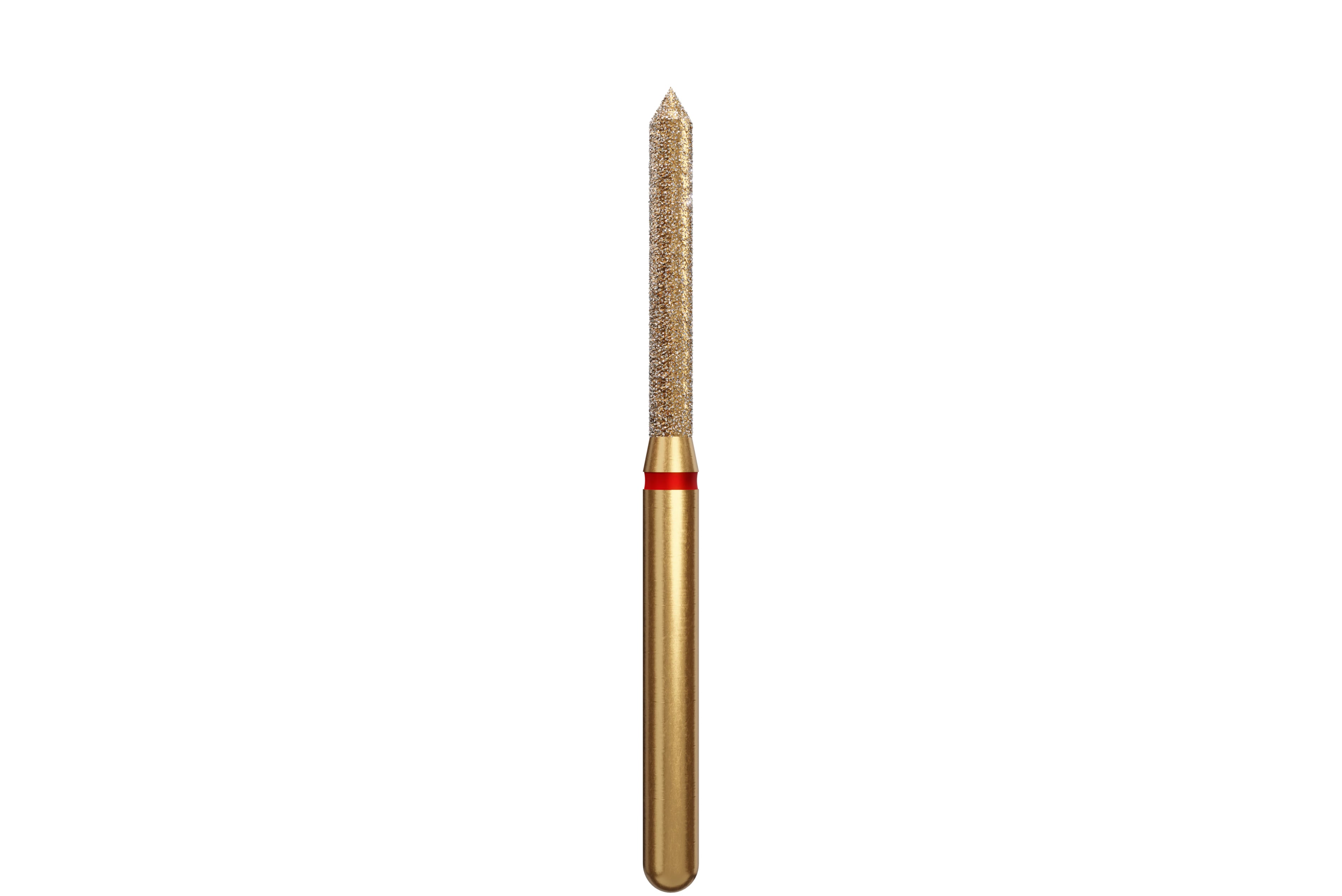 Coltene Alpen Multi-Use Multilayer Diamond Bur, FG, Fine Grit, Red Ring, Beveled Cylinder, 1.4 mm Head Diameter, 10 mm Head Length, 5/Pkg, #886 (G886-314-014-10.0)
