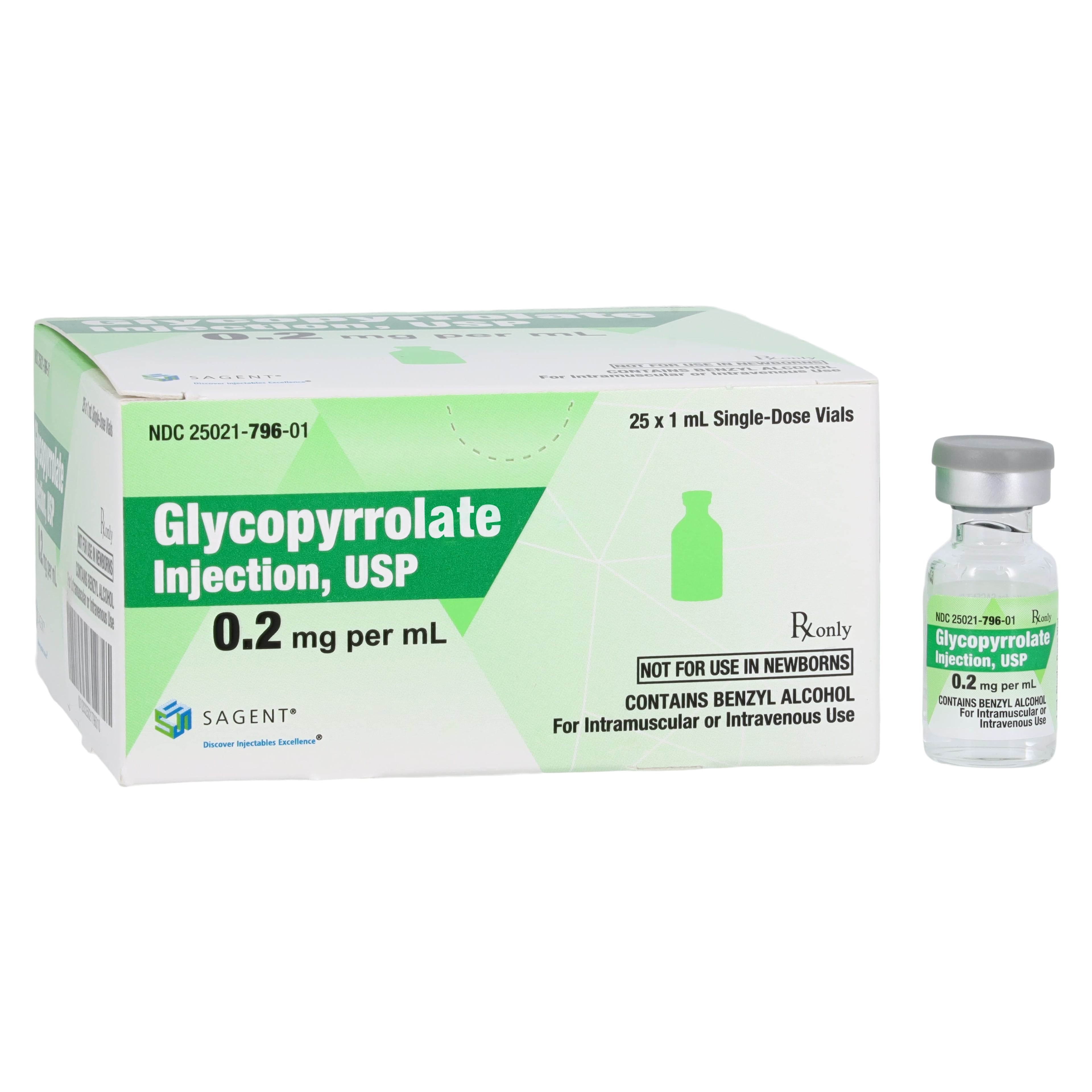 Glycopyrrolate Injection 0.2mg/mL SDV 1mL, 25/Package, Sagent Pharmaceuticals