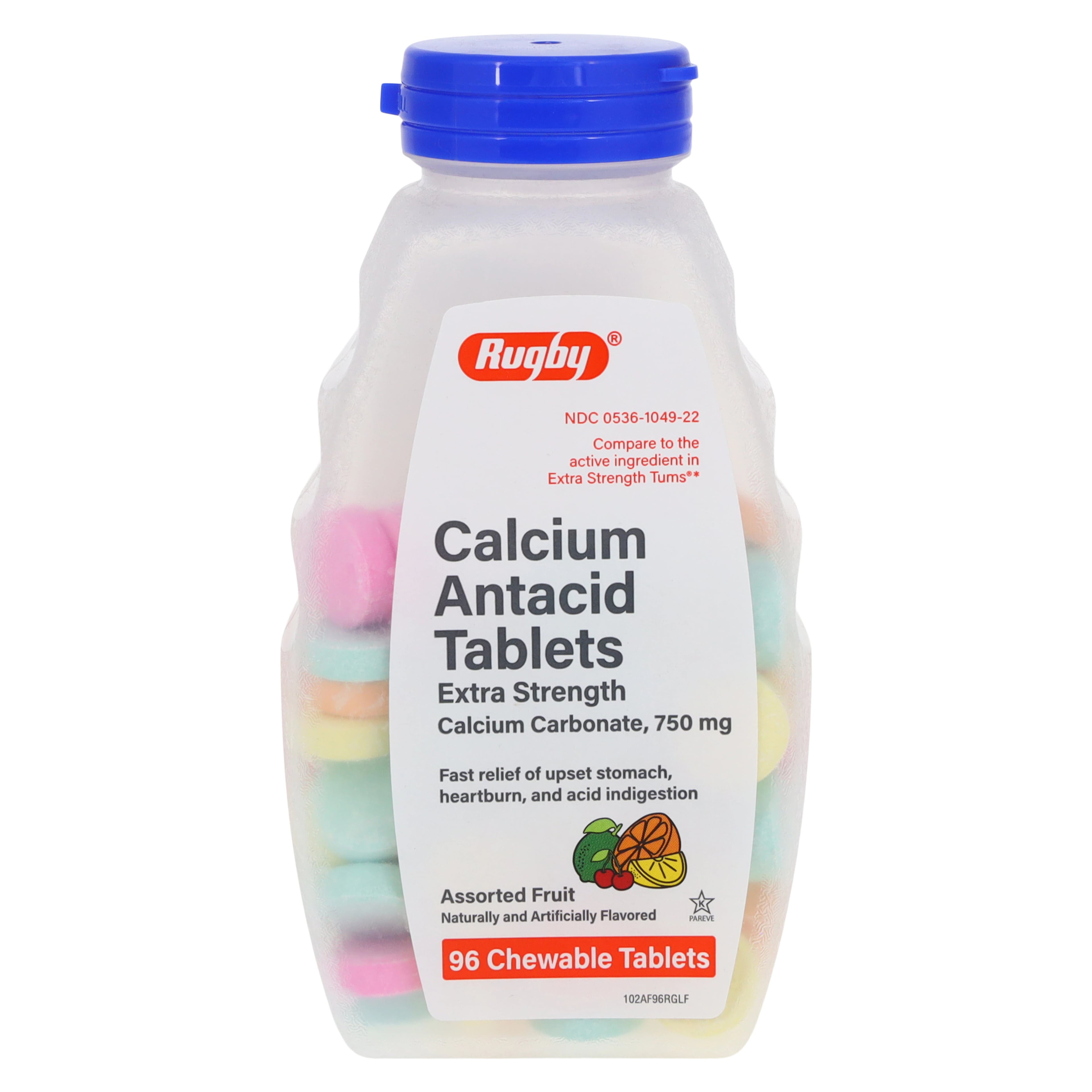 Calcium Carbonate Chewable Tablets, 750mg, Assorted Fruit Flavor, 96/Bottle