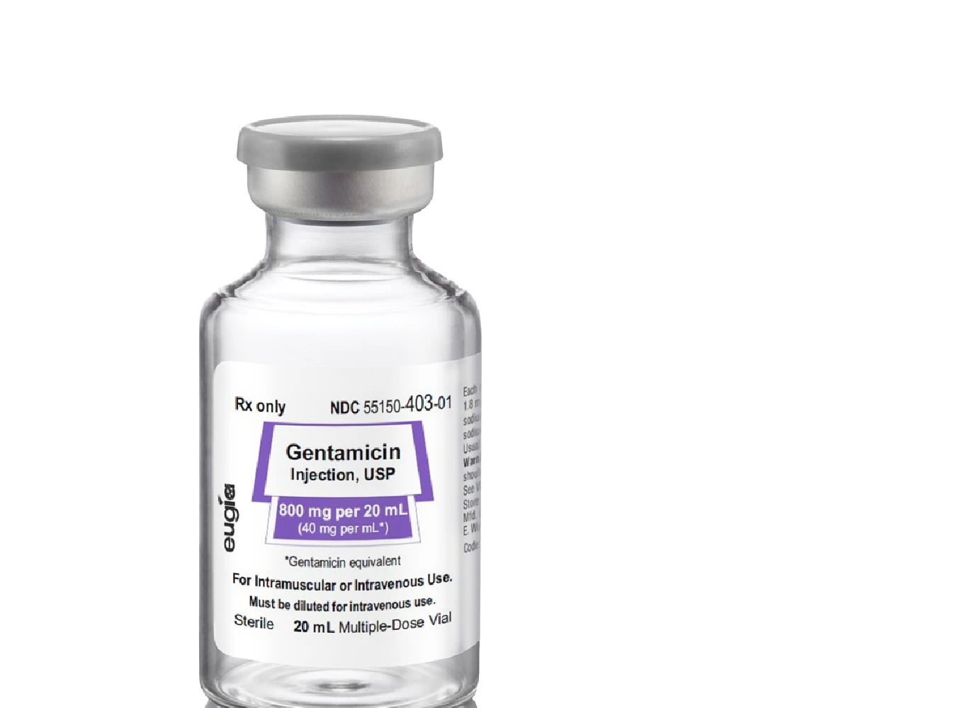 Gentamicin Sulfate Injection, 40mg/mL, MDV, 20mL Vial, 25/Package