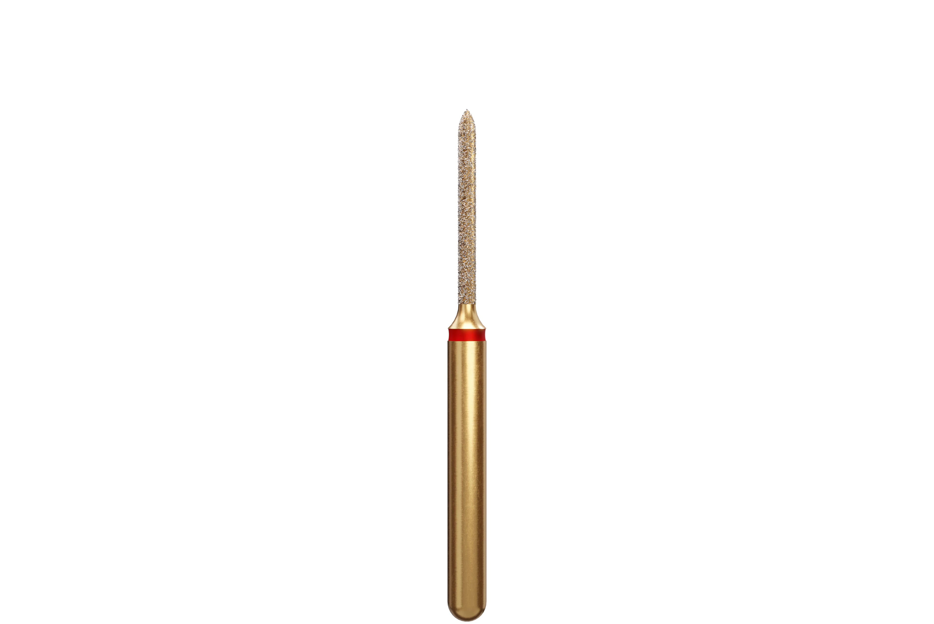 Coltene Alpen Multi-Use Multilayer Diamond Bur, FG, Fine, Beveled Cylinder/Torpedo, #878-010, 1 mm Head Diameter, 8 mm Head Length, Red Ring, 5/Pkg