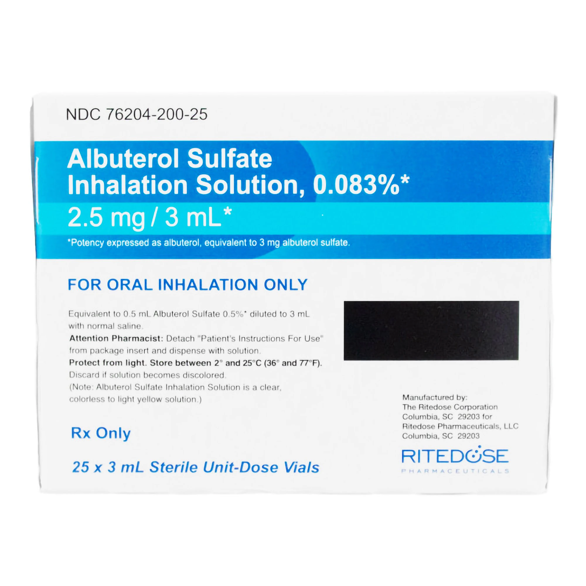 Albuterol Sulfate Inhalation Solution 0.083%, 3mL Vial, 25/Package