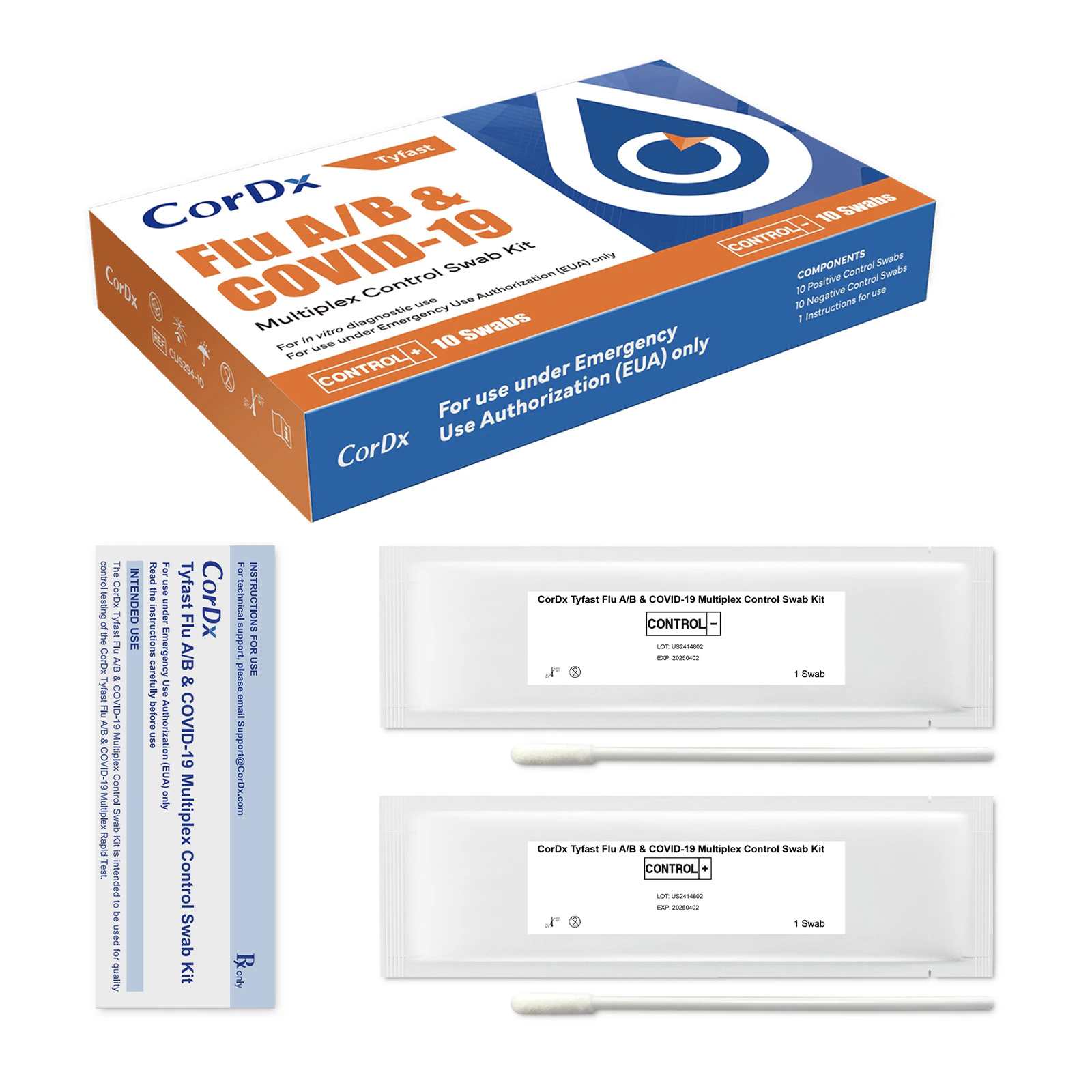 CorDx Tyfast Control Positive/Negative Swab for Flu A/B & COVID-19, 20/Box