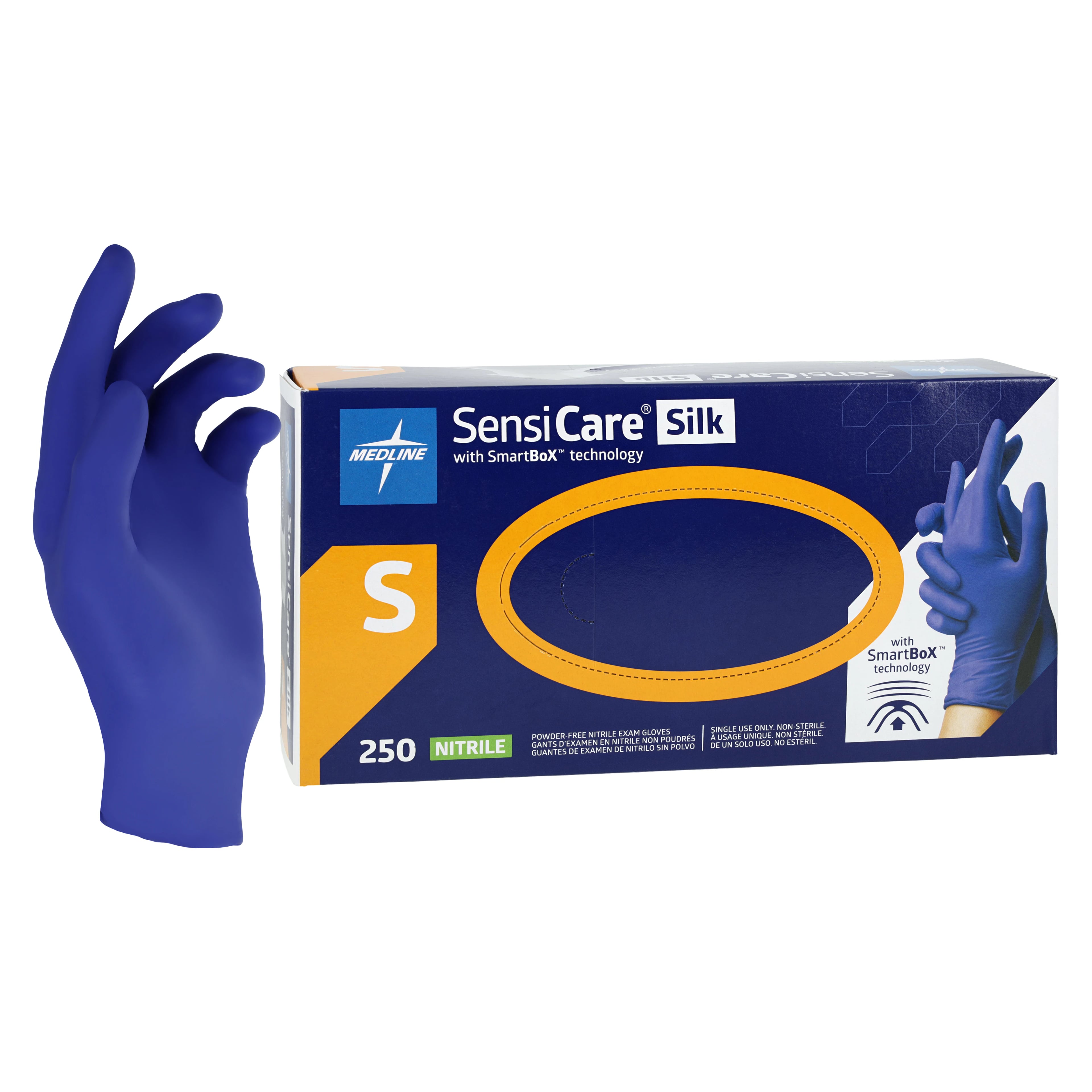 Medline SensiCare Silk Nitrile Exam Gloves, Small, Dark Blue, Non-Sterile