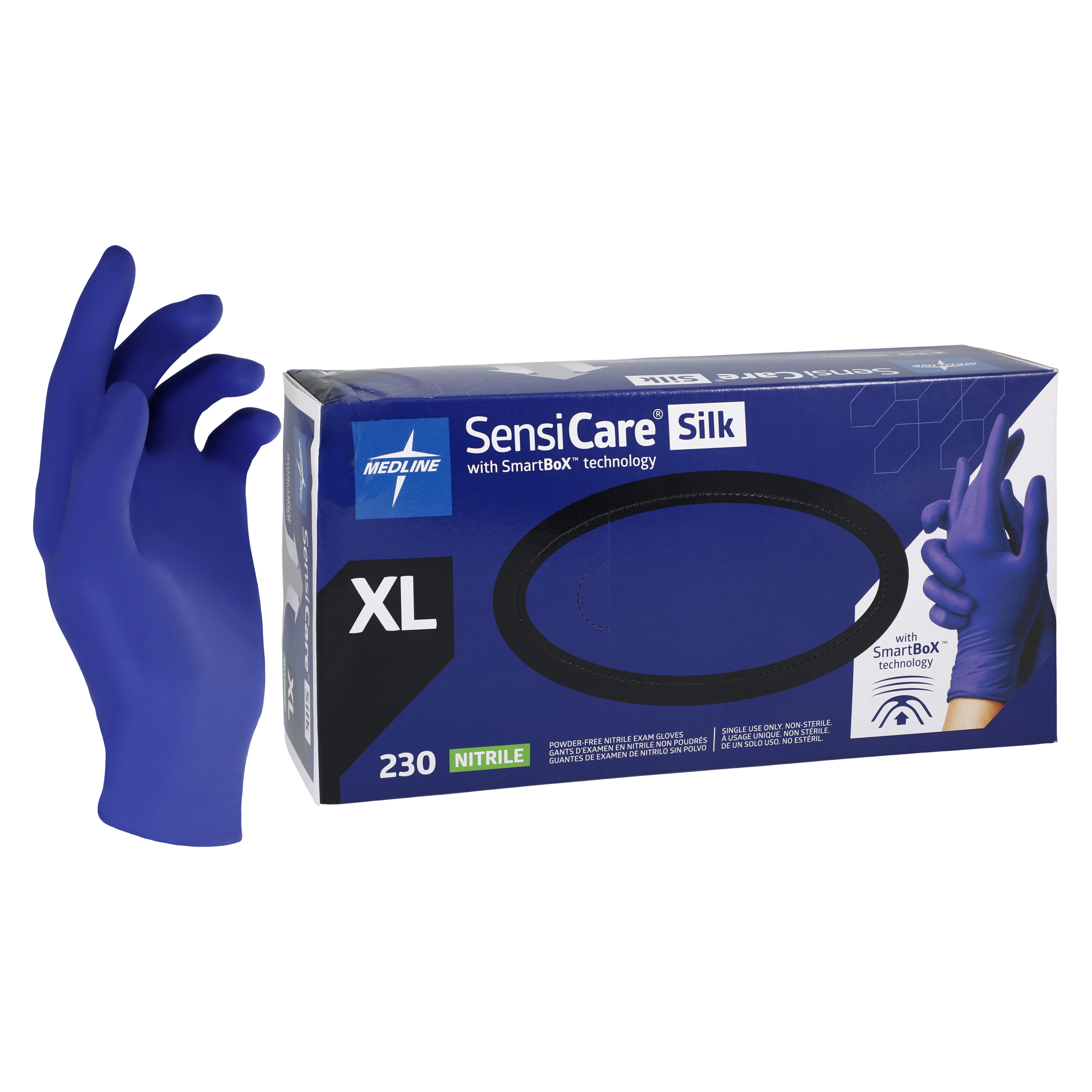 Medline SensiCare Silk Nitrile Exam Gloves, Powder-Free, Non-Sterile, X-Large, Dark Blue