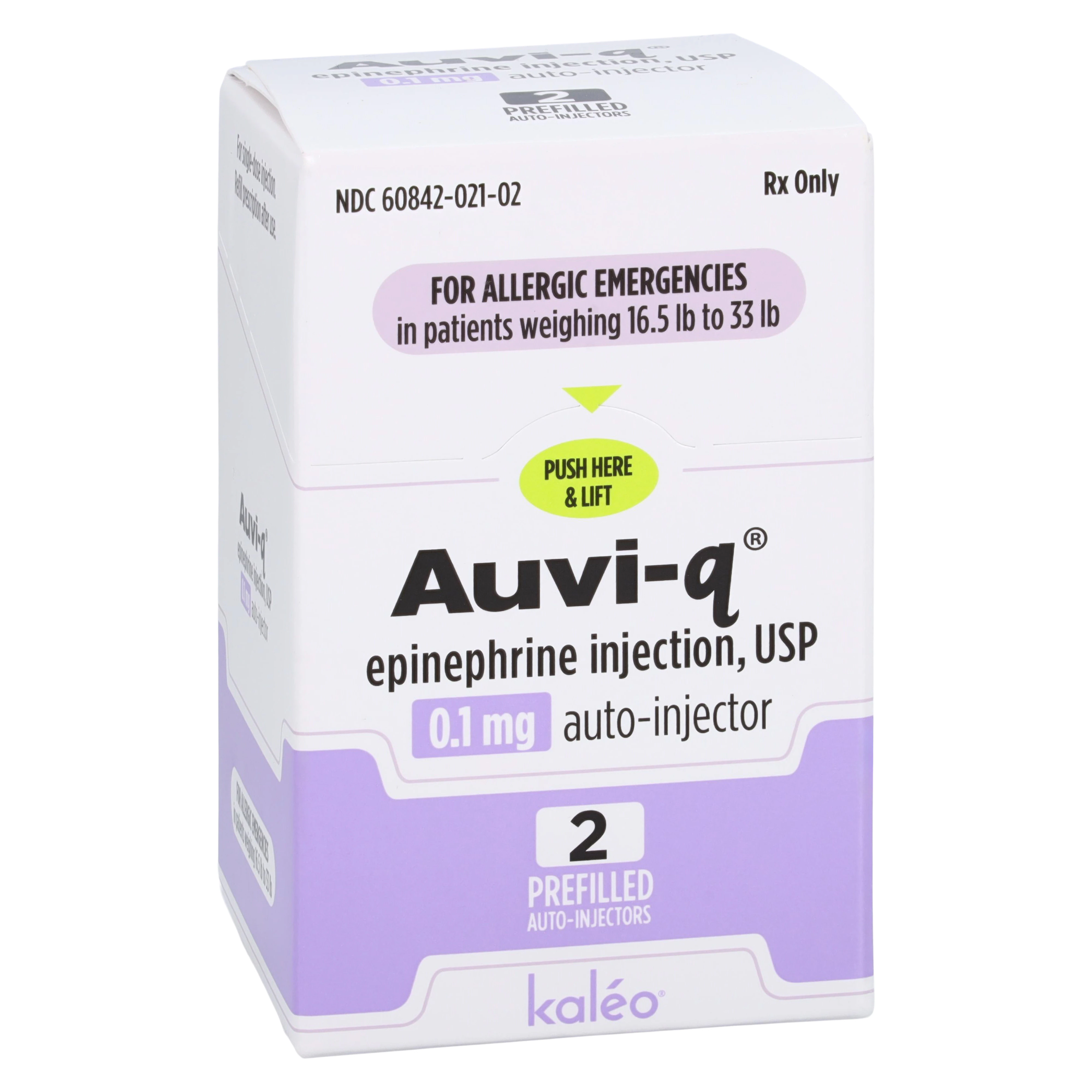 Auvi-Q Epinephrine Auto-Injector, 0.1mg, 2/Box