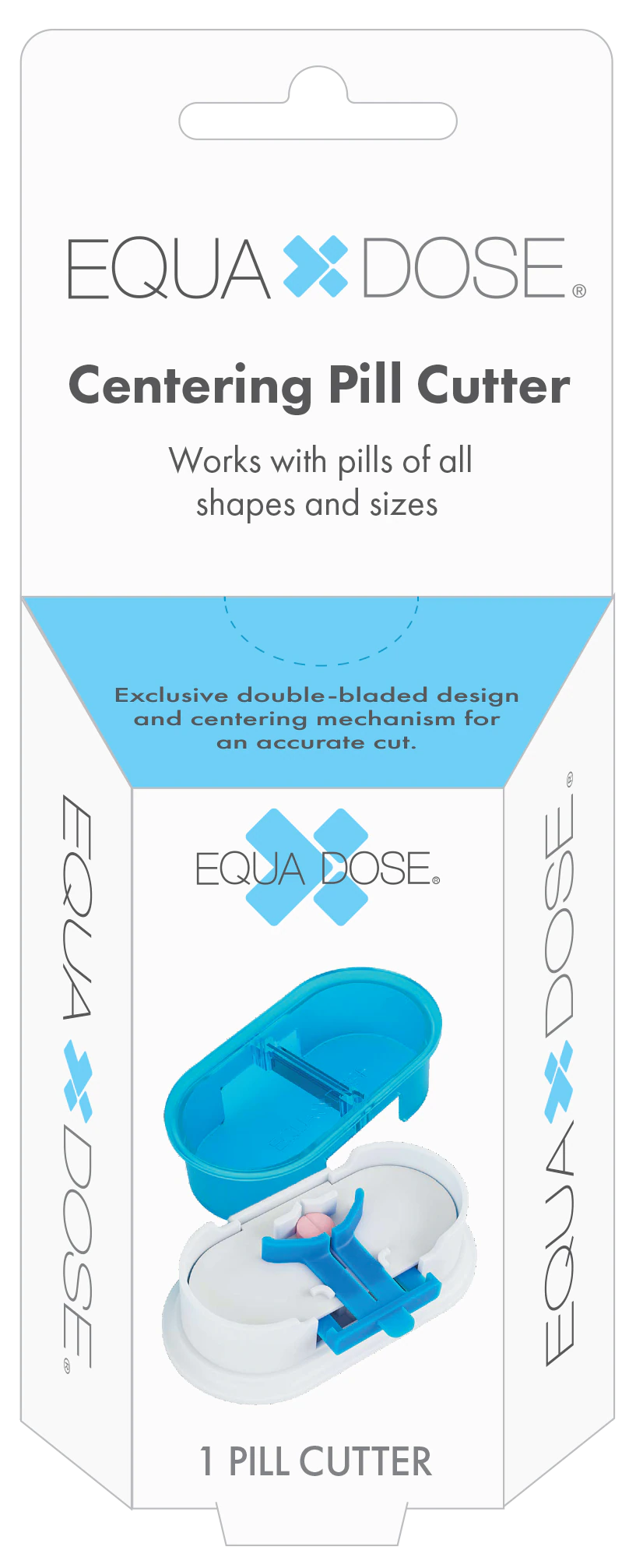 Equadose V2 Centering Pill Cutter, Stainless Steel, Reusable, Blue/White, 6/Pack