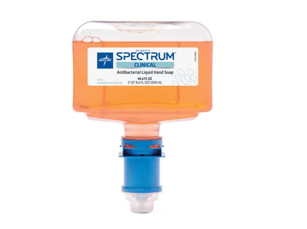 Medline Spectrum Antibacterial Liquid Hand Soap, 1200 mL Refill Bottle, 2/Pack, 0.13% Benzalkonium Chloride