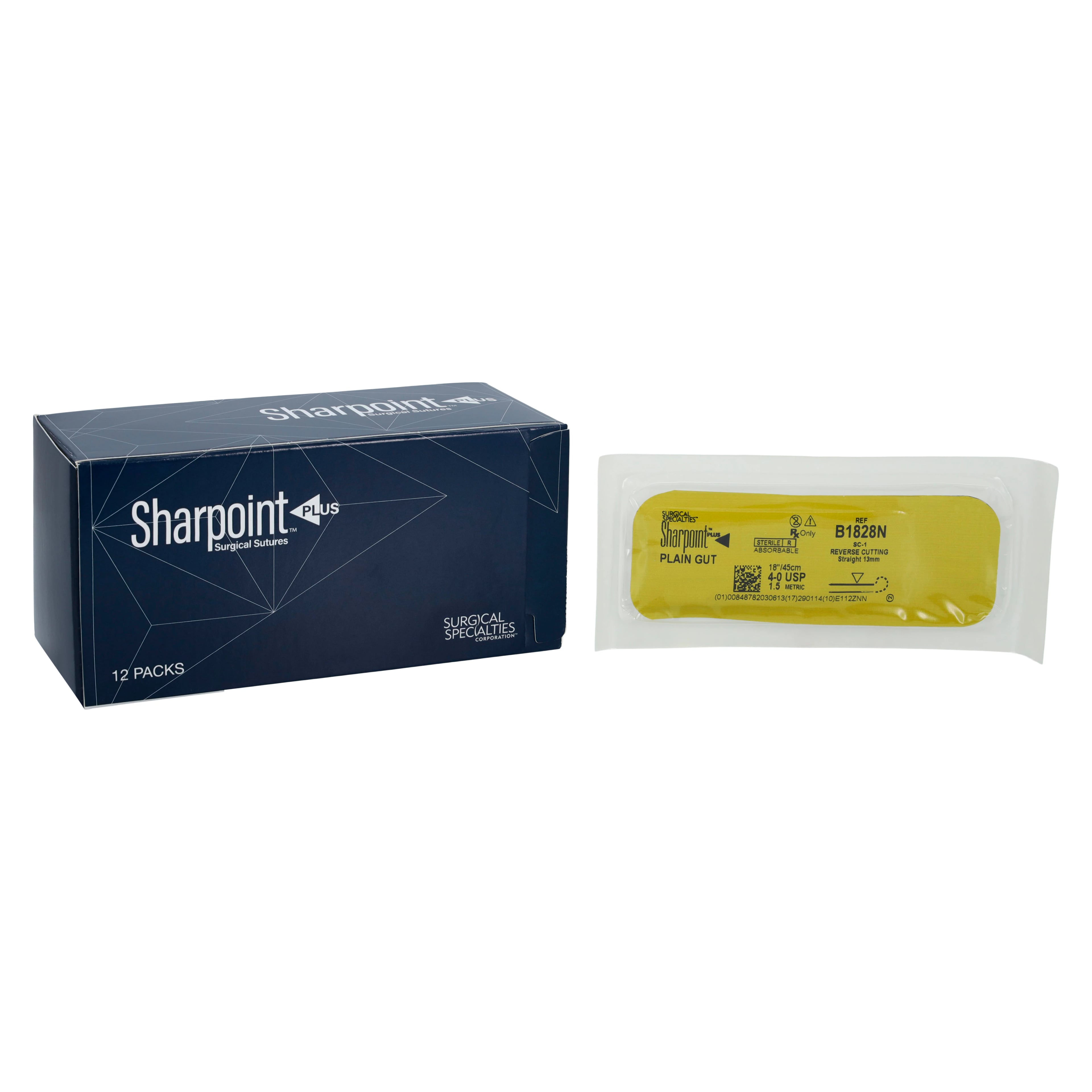 Sharpoint Plain Gut Absorbable Suture, 4-0, 18 in, SC-1 Reverse Cutting Straight Needle 13mm, Uncoated Natural, 12/Box