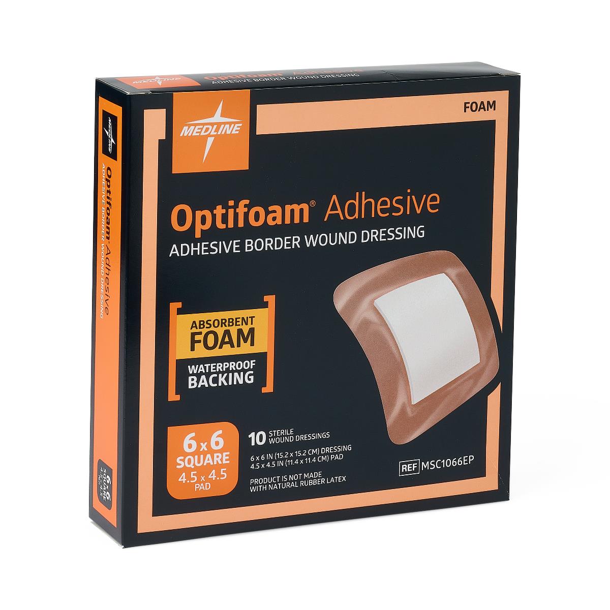 Medline Optifoam Adhesive Foam Wound Dressing, 6" x 6", Sterile, Latex-Free