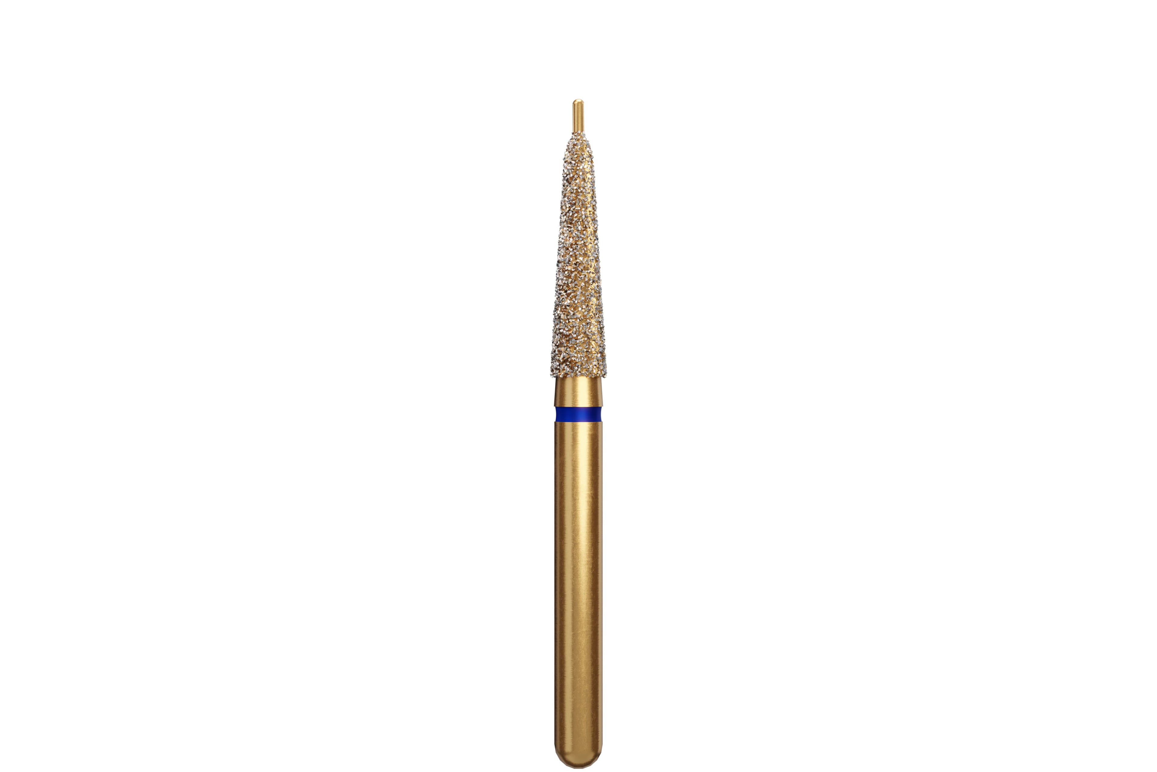 Alpen Multi-Use Multilayer Diamond Instrument, FG, Medium Grit, Blue Ring, Round End Taper with Pin, #856P, 2.1 mm Head Diameter, 8 mm Head Length, 5/Pkg