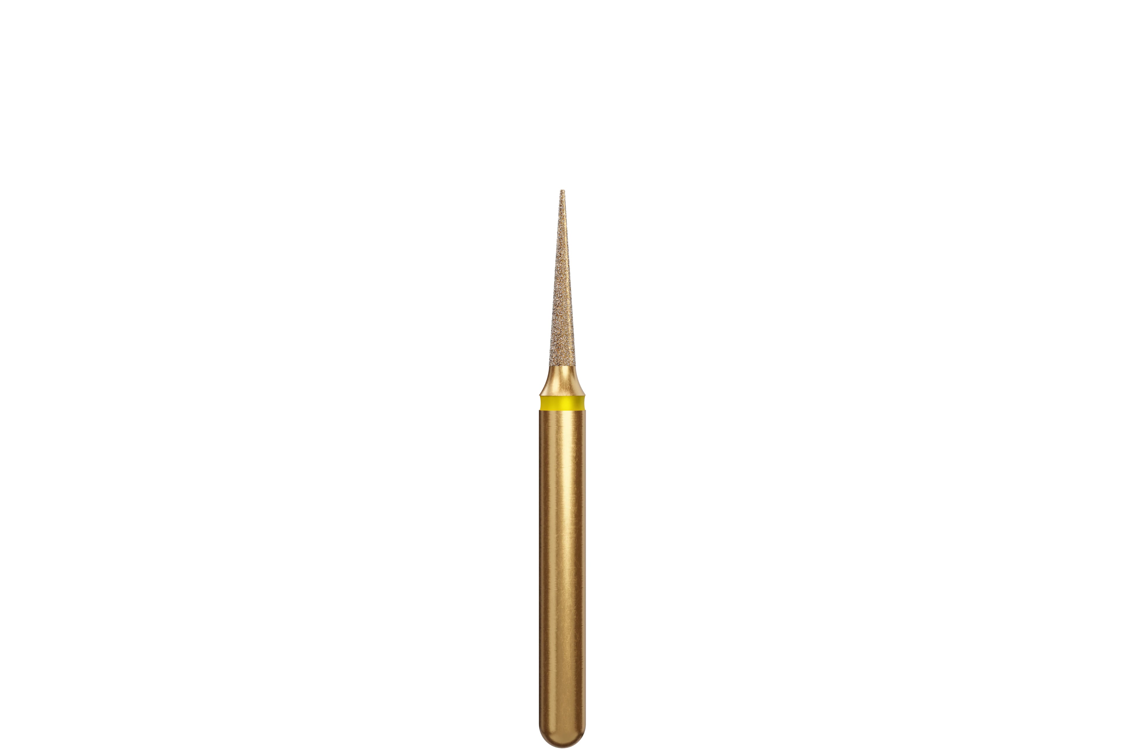 Coltene Alpen Multi-Use Multilayer Diamond Bur, FG, Extra Fine, Yellow, Needle/Flame, #852-012, 1.2 mm Head Diameter, 6 mm Head Length, 5/Pkg
