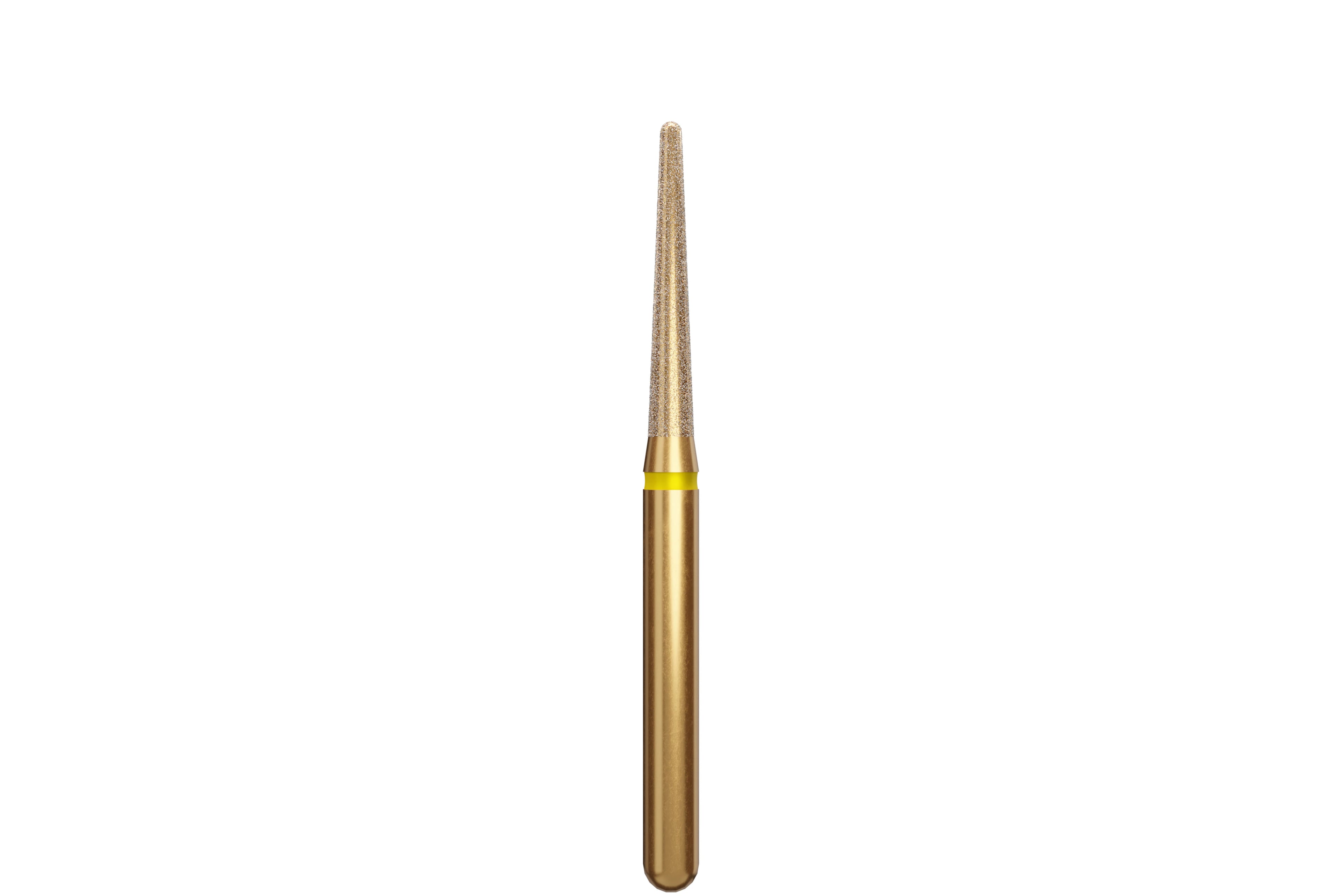 Coltene Alpen Multi-Use Multilayer Diamond Instrument, FG, Extra Fine, Yellow, Round End Taper, #856, 1.6 mm Head Diameter, 9 mm Head Length, 5/Pkg, G856-314-016-09.0