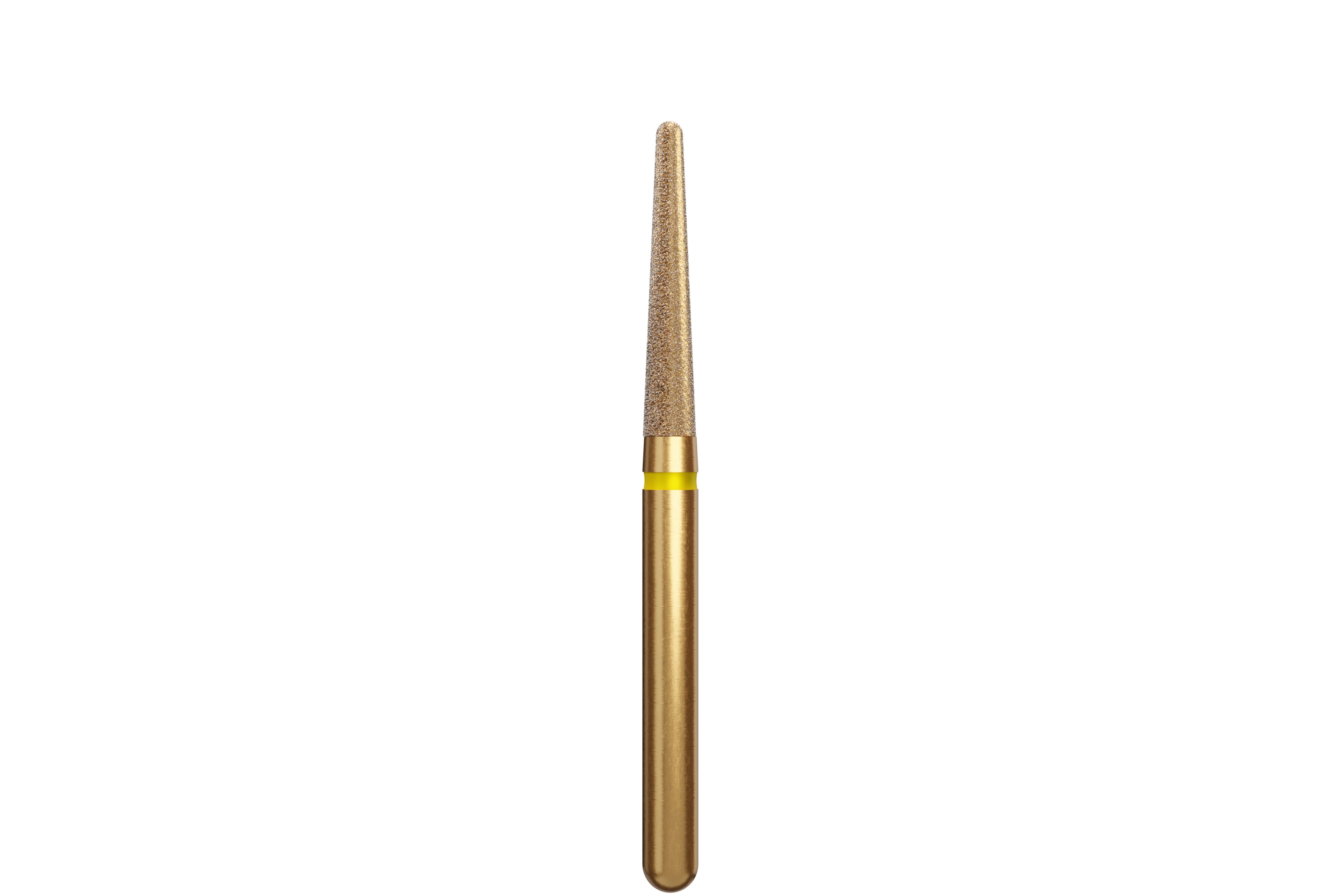 Coltene Alpen Multi-Use Multilayer Diamond Instrument, FG, Extra Fine, Yellow, Round End Taper, #856, 1.8 mm Head Diameter, 9 mm Head Length, 5/Pkg, G856-314-018-09.0