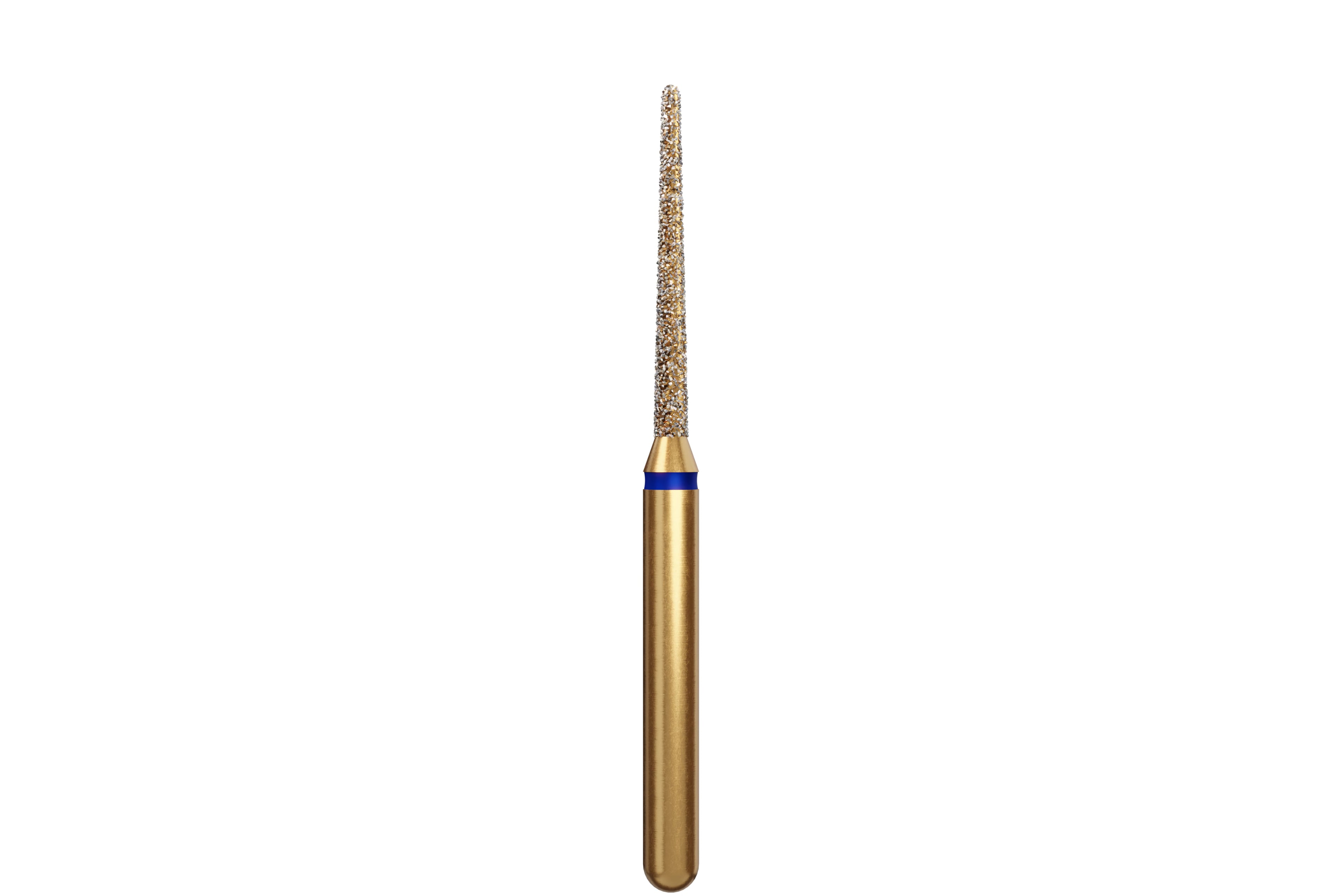 Alpen Multi-Use Multilayer Diamond Instrument, FG, Medium Grit, Blue Ring, Round End Taper Long, 1.2 mm Head Diameter, 10 mm Head Length, #856L, 5/Pkg