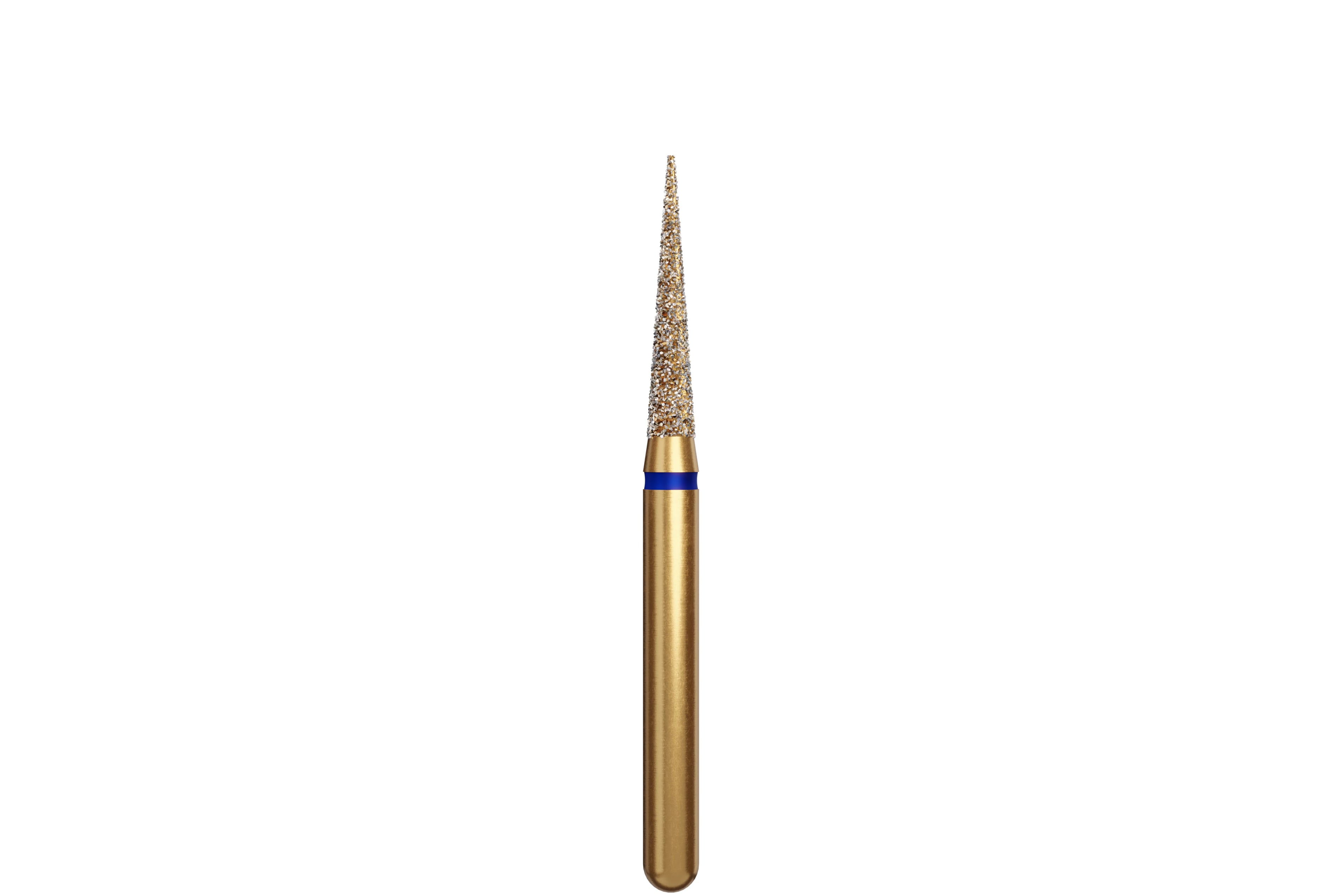 Coltene Alpen Multi-Use Multilayer Diamond Bur, FG, Medium Grit, Flame/Needle Shape, #858-016, 1.6 mm Head Diameter, 8 mm Head Length, Blue Ring, 5/Pkg
