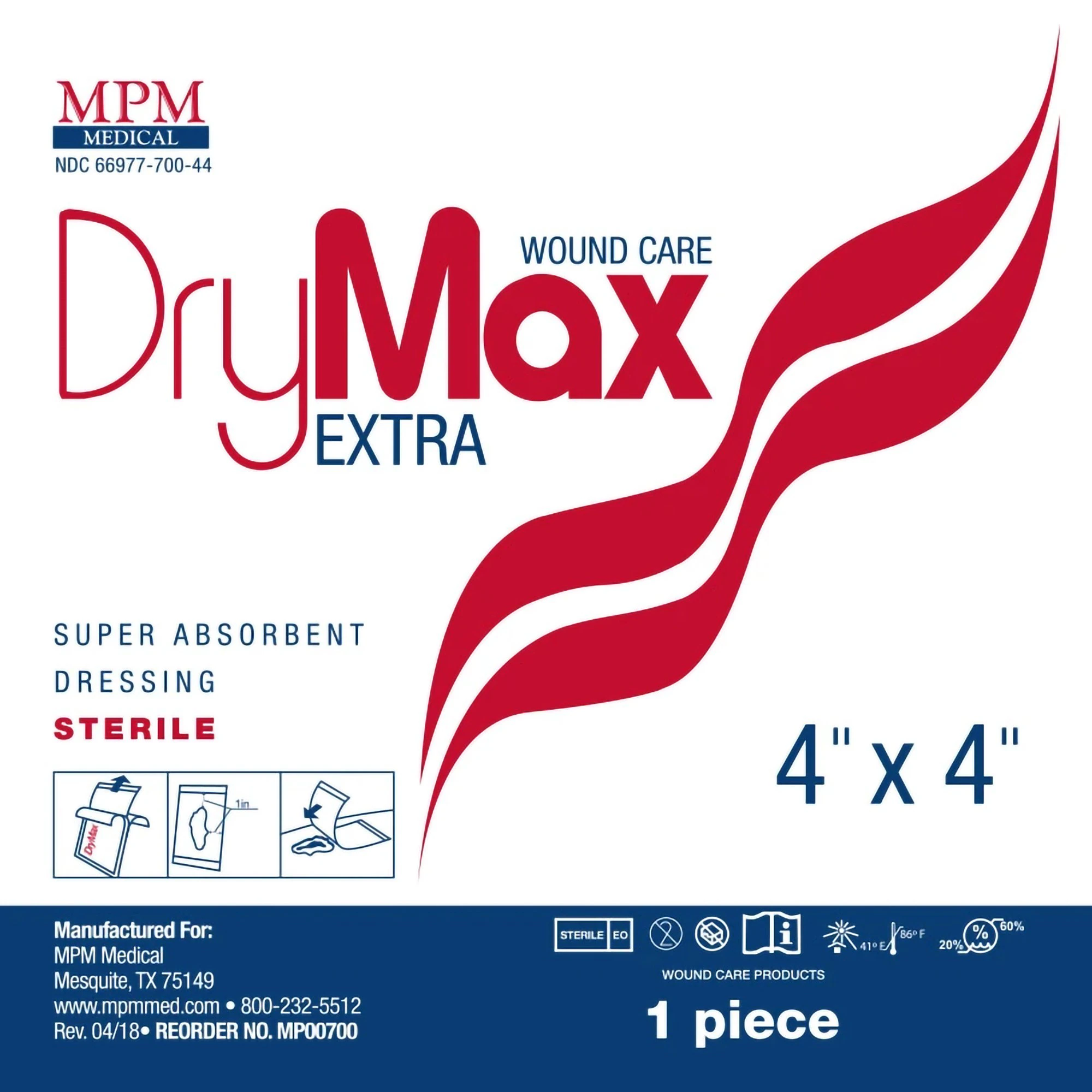 Absorbest DryMax Extra Alginate Dressing, 4x4", Sterile, Non-Adhesive, Non-Adherent, Maximum Absorbency, Latex-Free