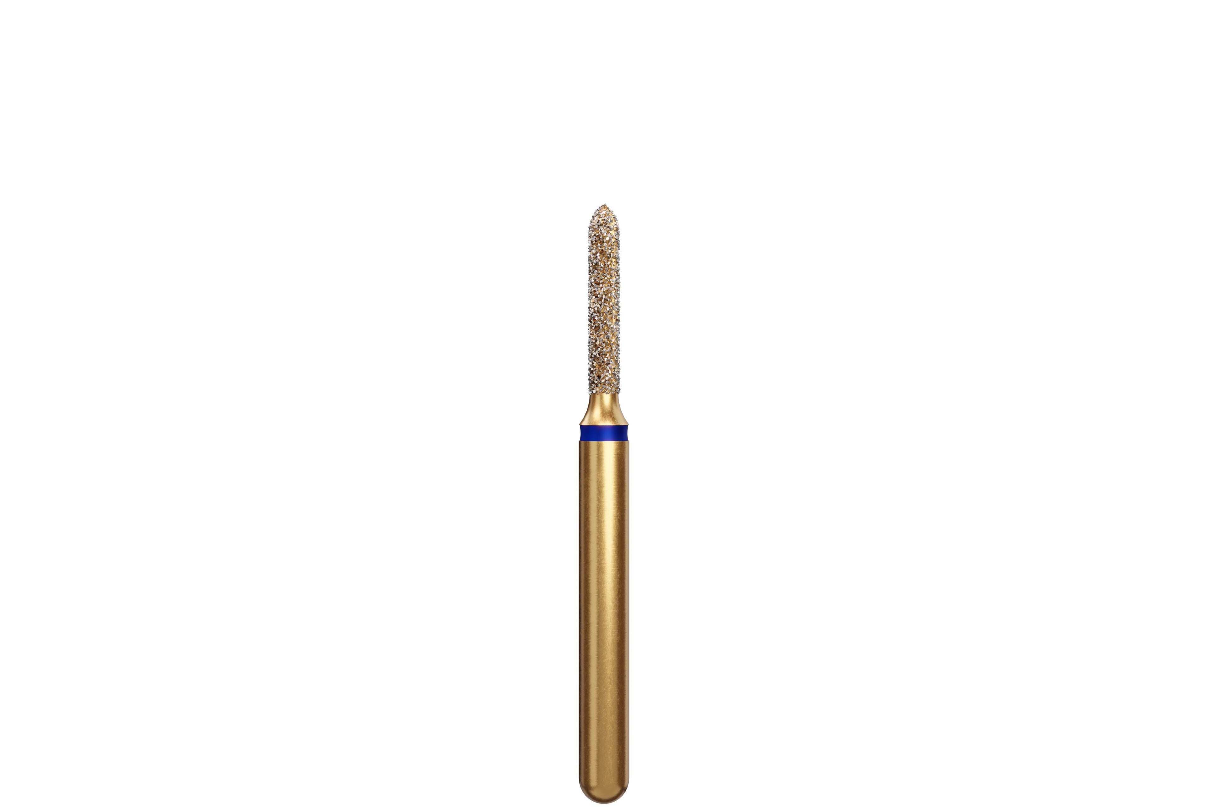 Coltene Alpen Multi-Use Multilayer Diamond Bur, FG, Medium Grit, Beveled Cylinder/Torpedo, #877-012, 1.2 mm Head Diameter, 6 mm Head Length, 5/Pkg
