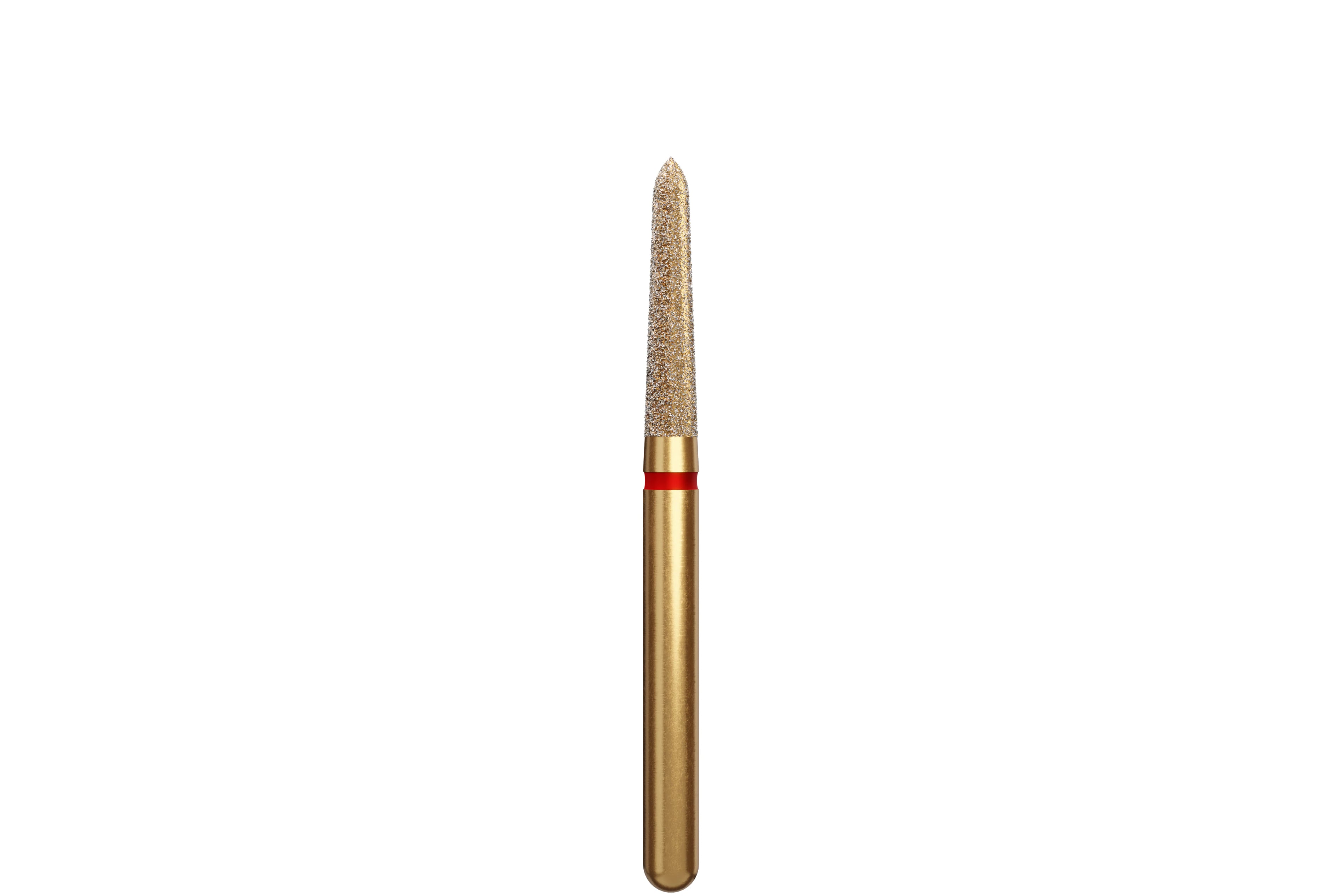 Coltene Alpen Multi-Use Multilayer Diamond Instrument, FG, Fine Grit, Red Ring, Tapered Torpedo/Curettage, #878K, 1.6 mm Head Diameter, 8 mm Head Length, 5/Pkg