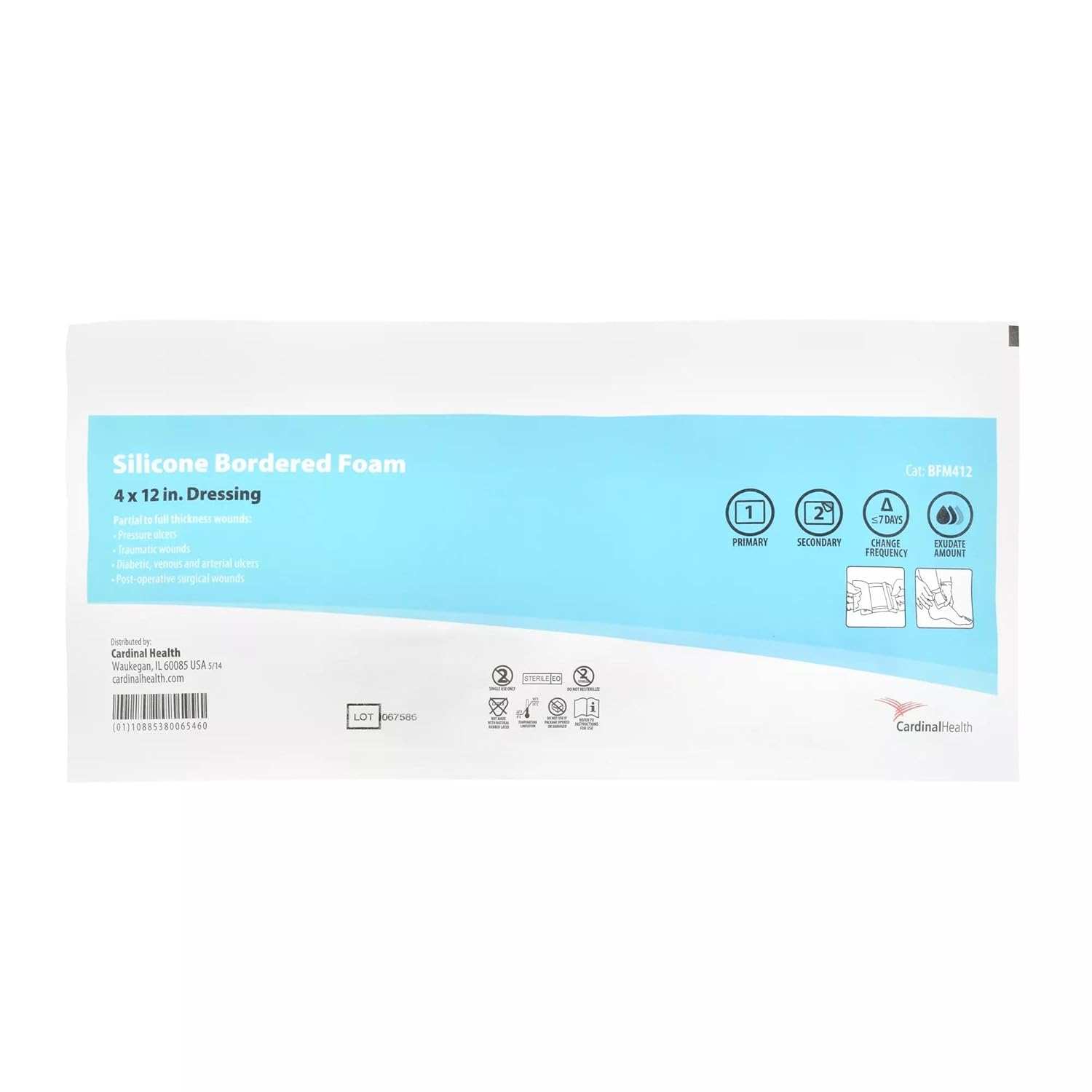 Kendall Foam Dressing, 4x12", 5-Layer, Sterile, Bordered Silicone Adhesive, Highly Absorbent, Latex-Free