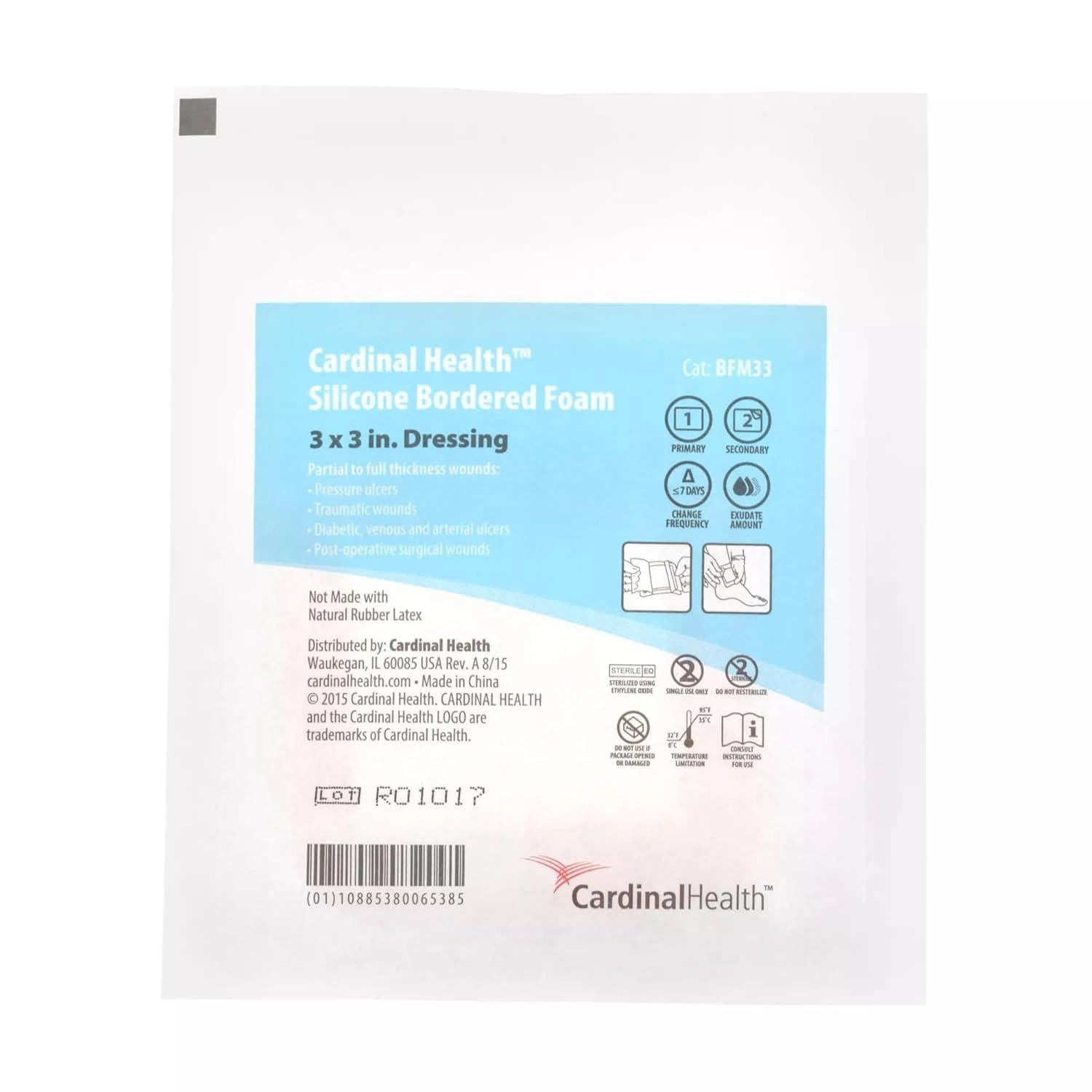Kendall Foam Dressing, 3x3" Bordered Silicone Adhesive, Sterile, 5-Layer, Highly Absorbent, Latex-Free