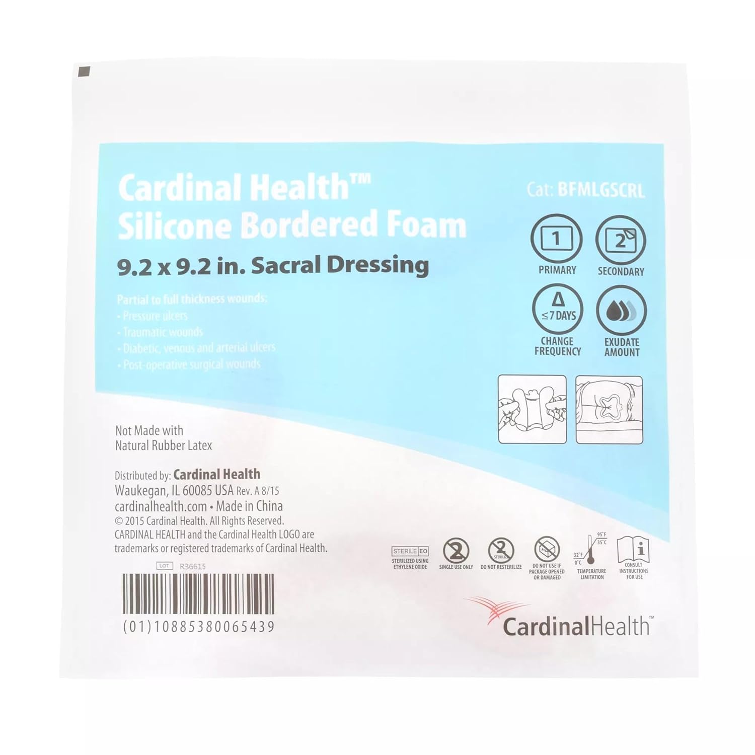 Kendall Foam Border Dressing, 9.2" x 9.2", Sterile, Sacrum, Large, Silicone Adhesive, 5-Layer, Highly Absorbent, Latex-Free