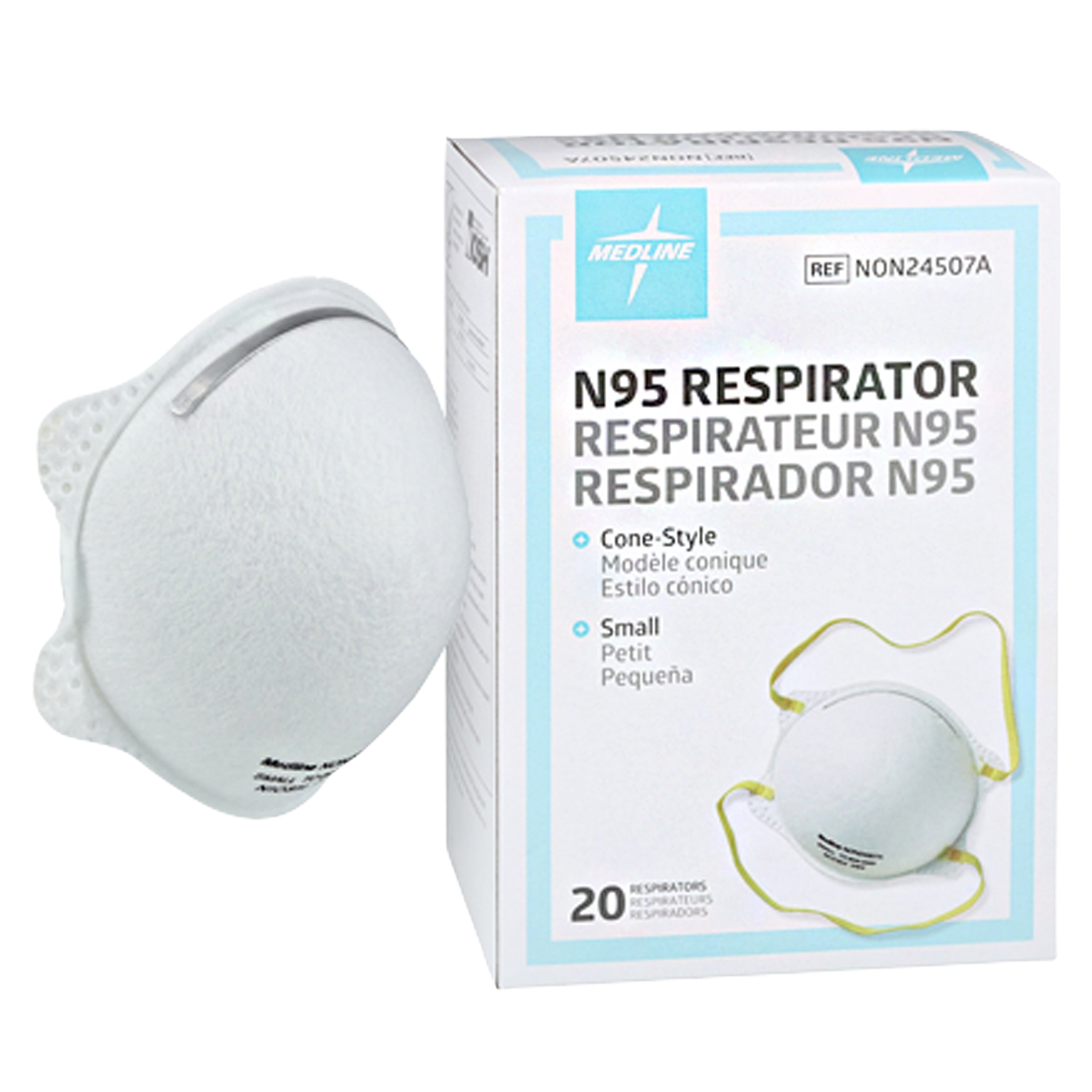 Medline N95 Surgical Respirator Mask, Small, White, Latex-Free, 20/Box