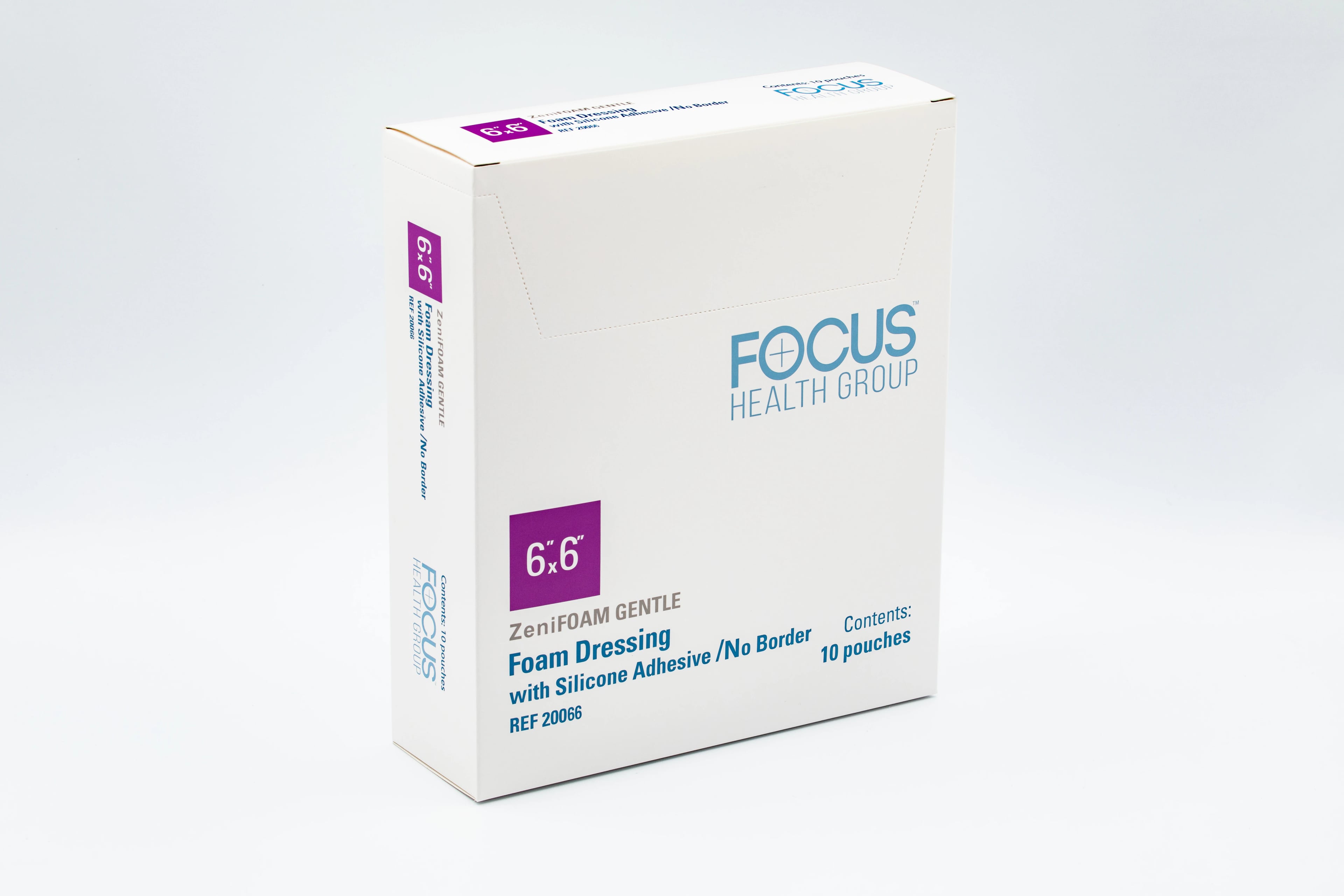 ZeniFOAM Gentle Polyurethane Foam Non-Border Dressing, 6x6" Sterile Square, Non-Adherent Silicone Adhesive, Tan, Absorbent