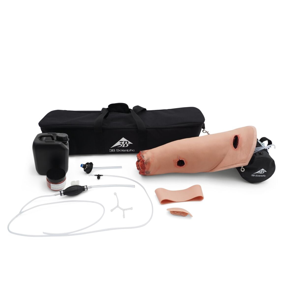 American 3B Scientific Leg Hemorrhage Control Trainer, Light Skin, 35.8 x 4 x 3.5 in, with 2 Wound Covers, Manual Blood Pump System, Carrying Bag, Sand Bag, 2L Blood Reservoir, 250ml Artificial Blood Concentrate