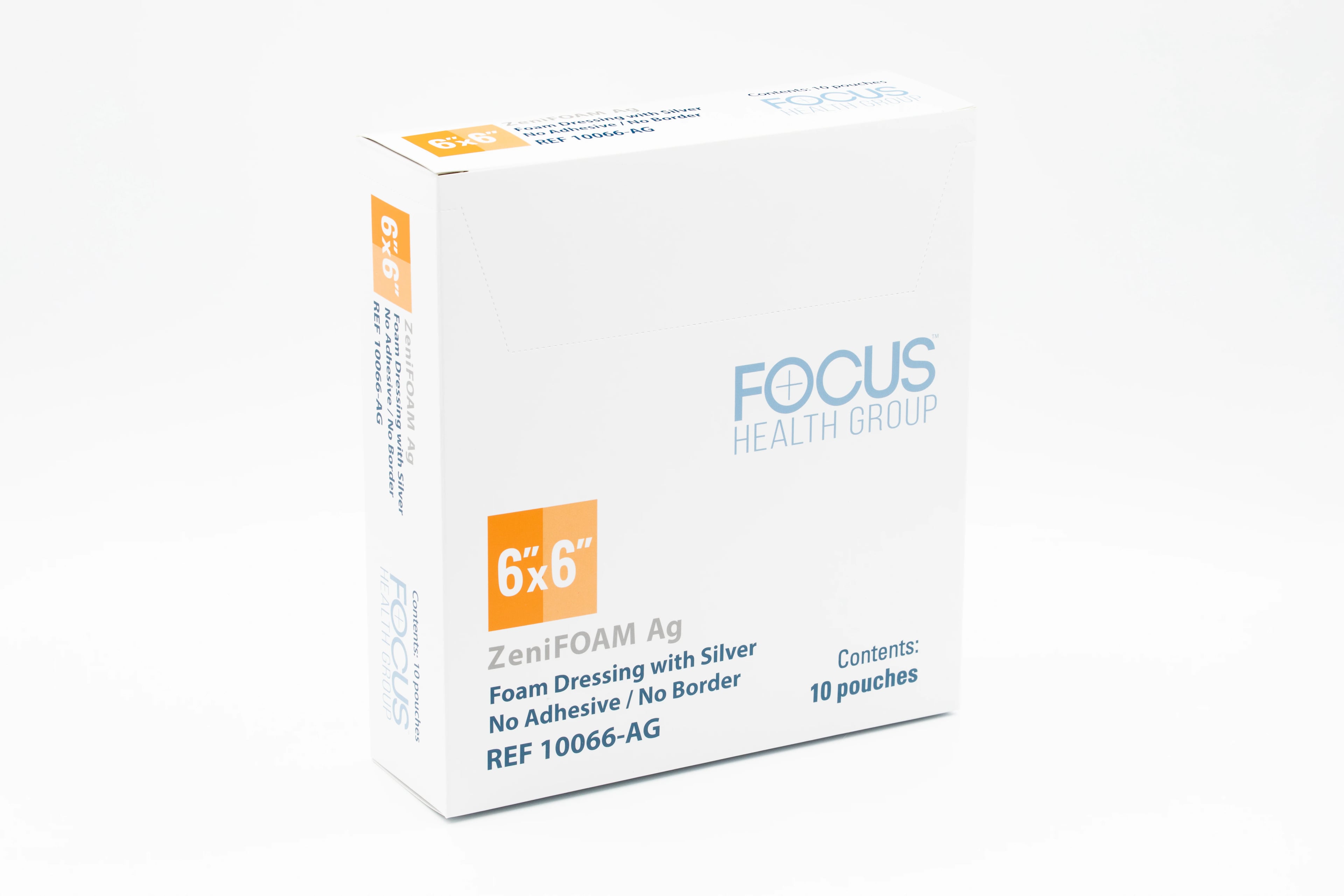 ZeniFOAM Ag Polyurethane Foam Non-Border Dressing, 6x6" Sterile, Non-Adhesive, Tan