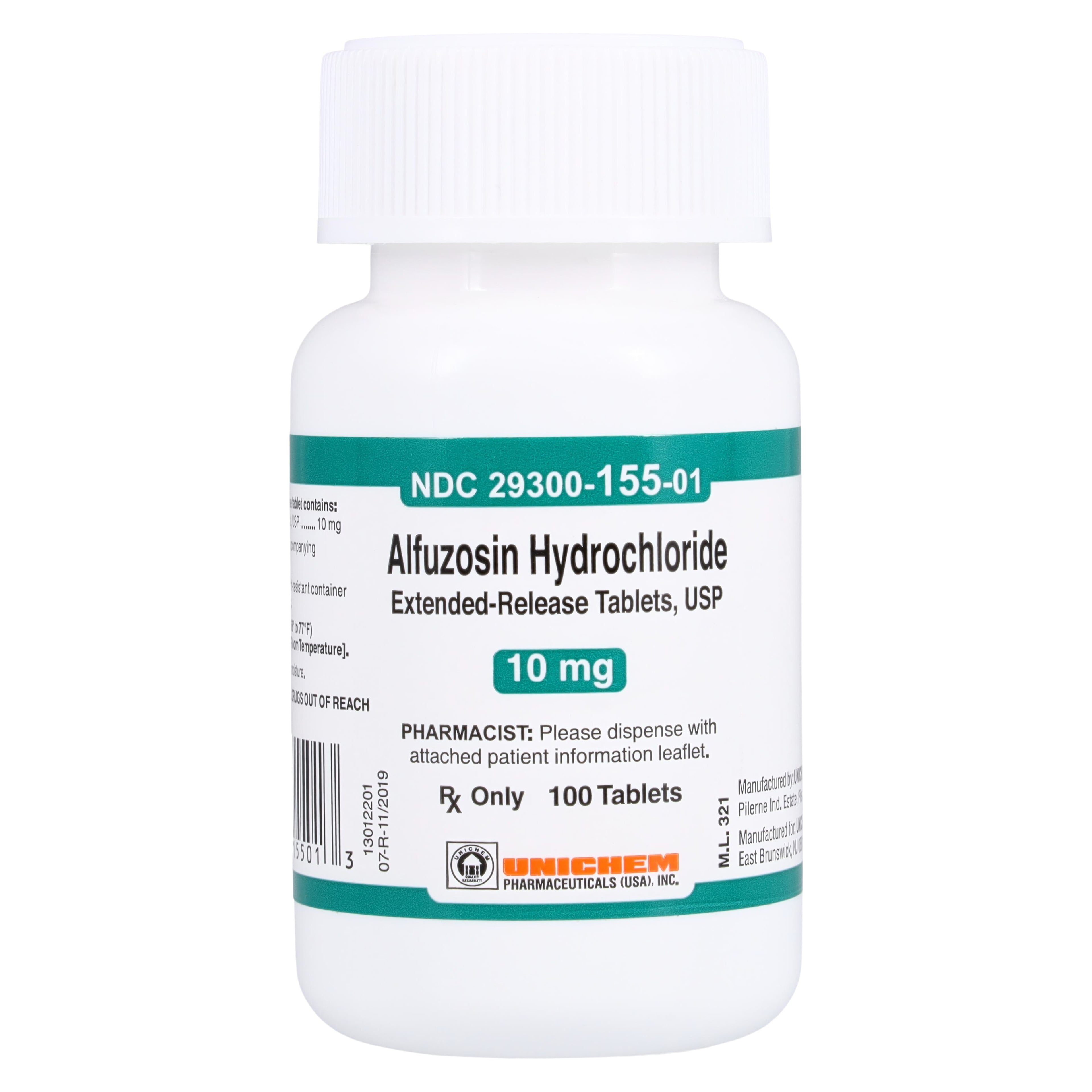 Alfuzosin HCl ER Tablets 10mg, 100/Bottle, Unichem Pharmaceuticals, 01KT0J0A5R1A8KV9GZ6P850Z8M