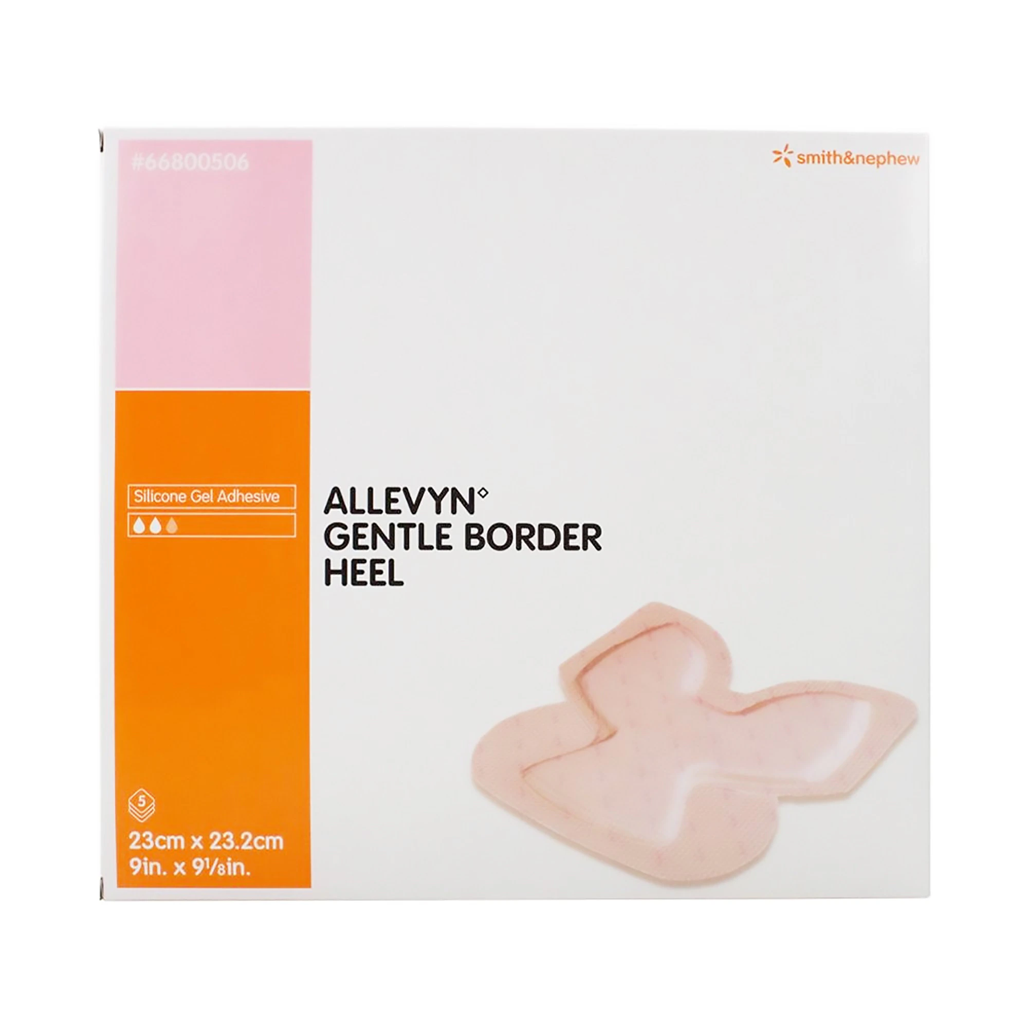 Allevyn Gentle Border Foam/Silicone Dressing, Sterile, Heel, 9" x 9-1/8", Adhesive, Highly Absorbent