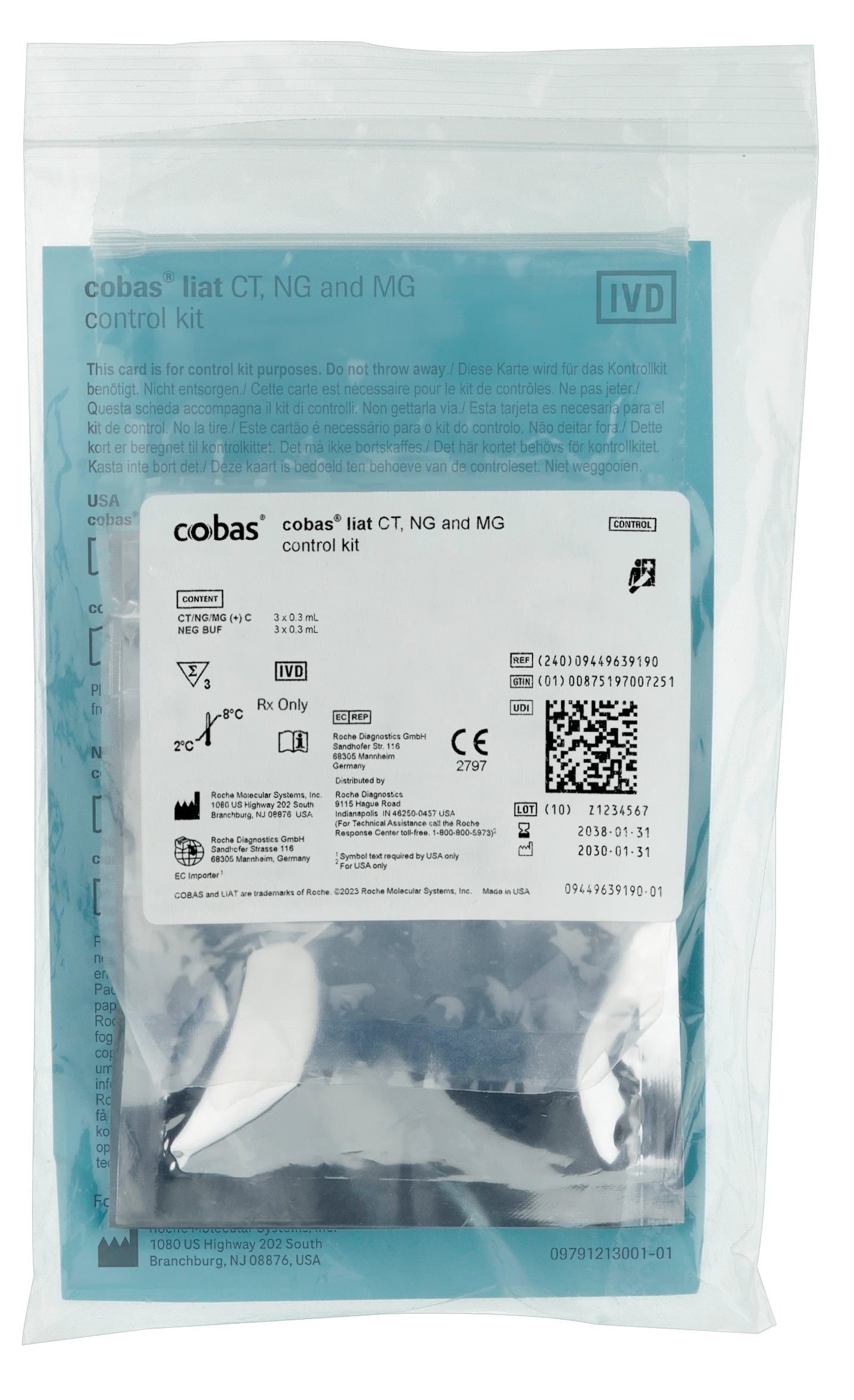 cobas Liat CT/NG/MG Negative/Positive Control Kit, 3/Box