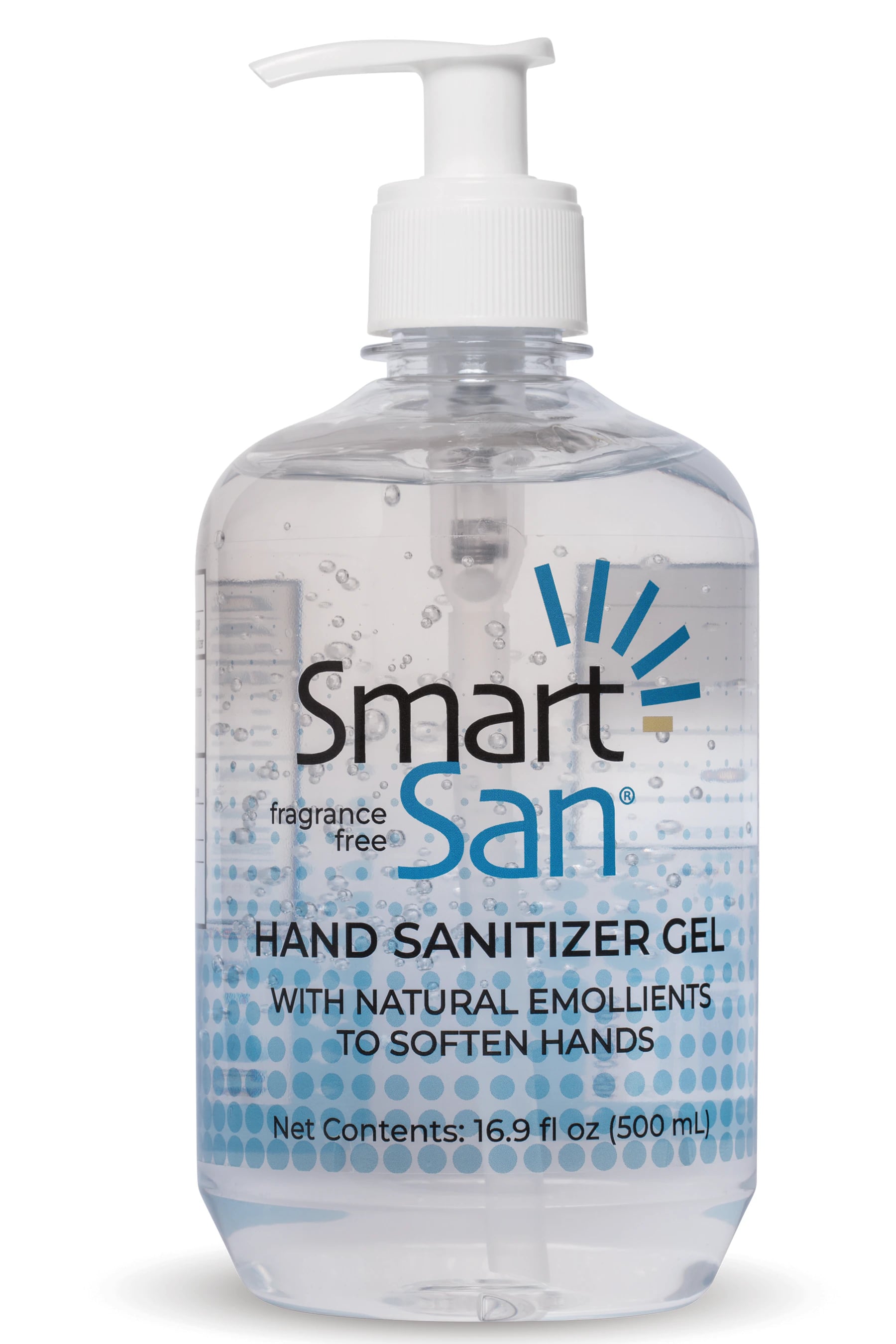 Smart San Gel Sanitizer, 500 mL Pump Bottle, 64% Ethyl Alcohol, Fragrance Free