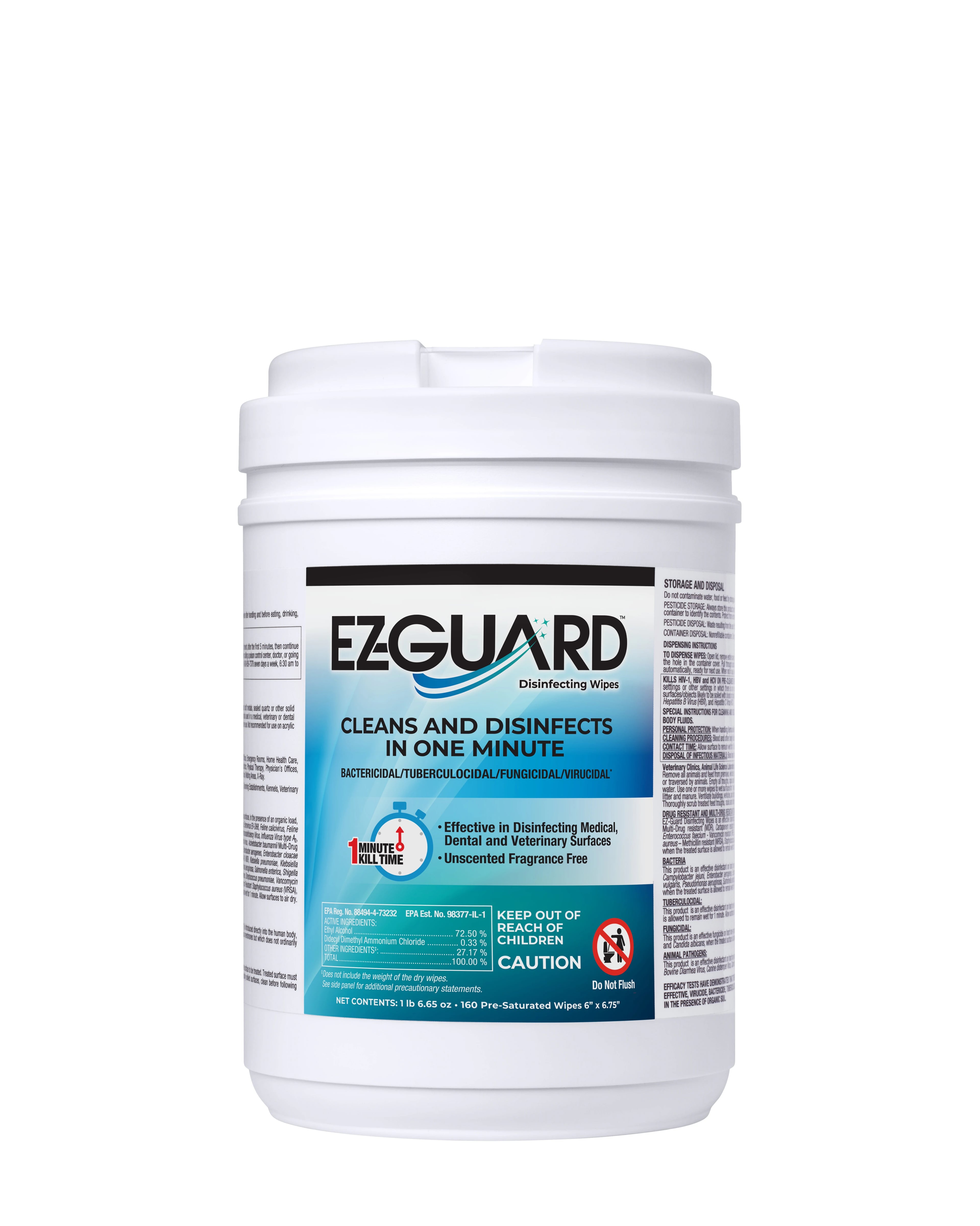 EZ Guard Disinfect Wipes Large, 6x6.75", 160ct/Canister