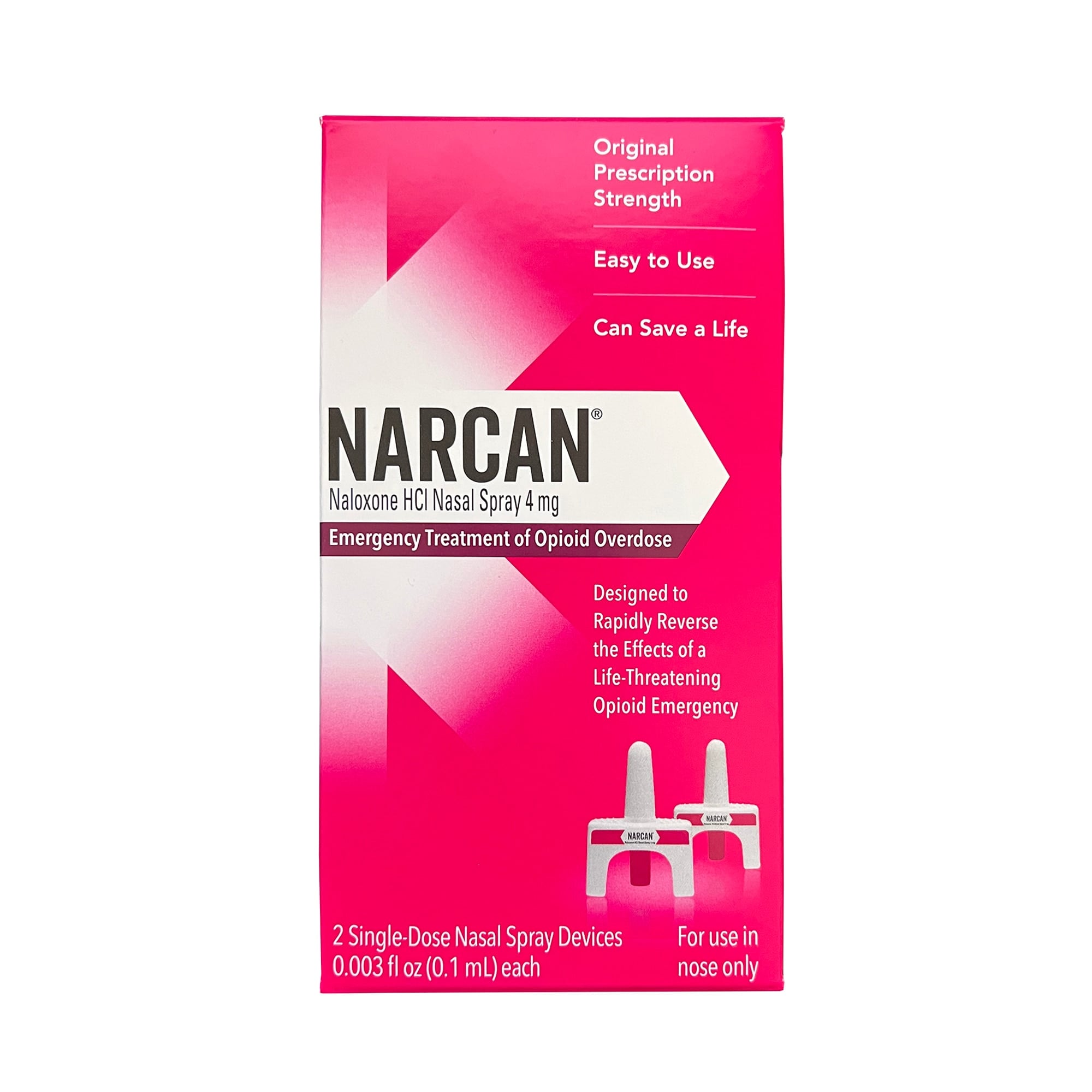 Narcan OTC Nasal Spray, Naloxone HCl 4 mg, Single Dose, 2/Pack
