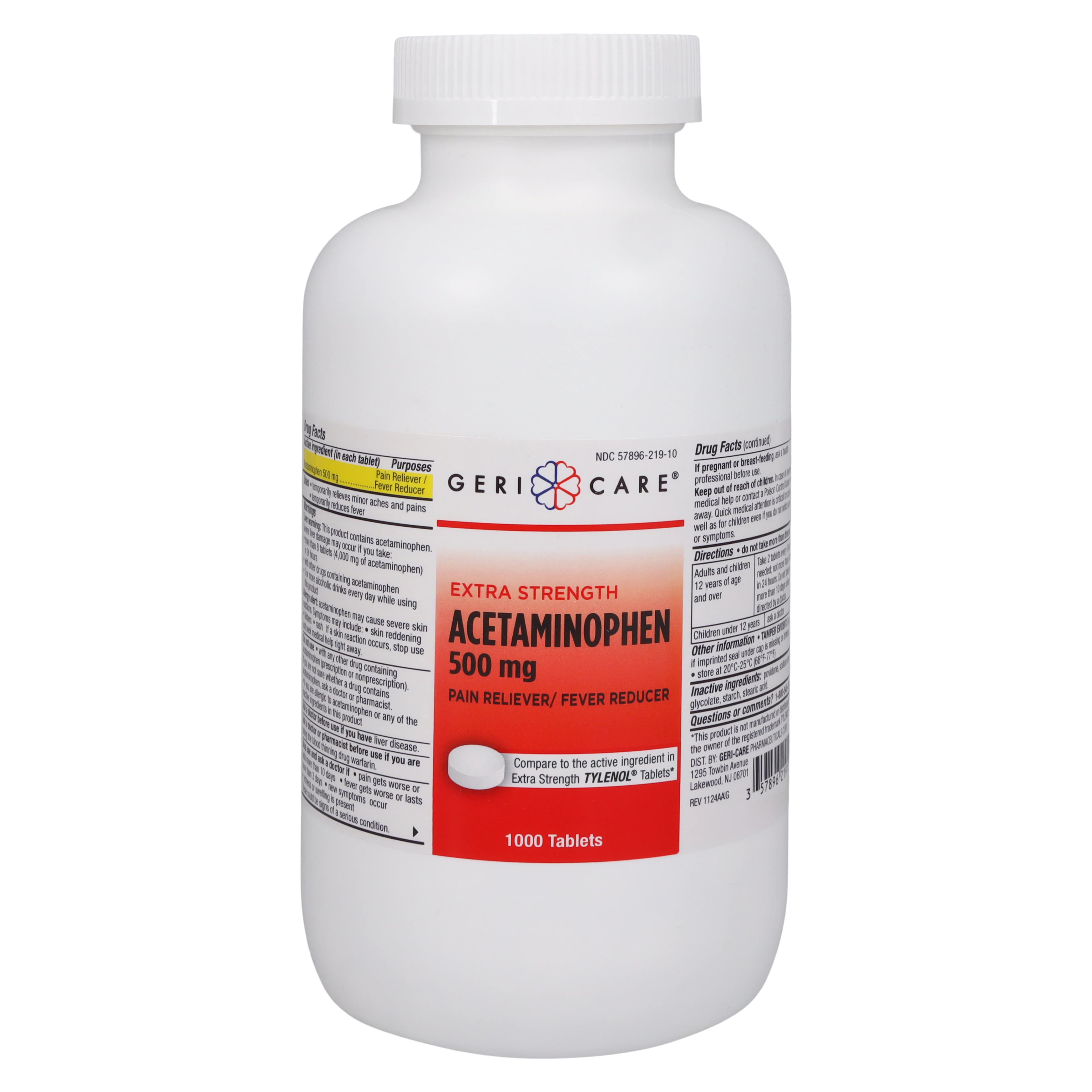 Geri-Care Acetaminophen Extra Strength Tablets, 500mg, 1000/Bottle