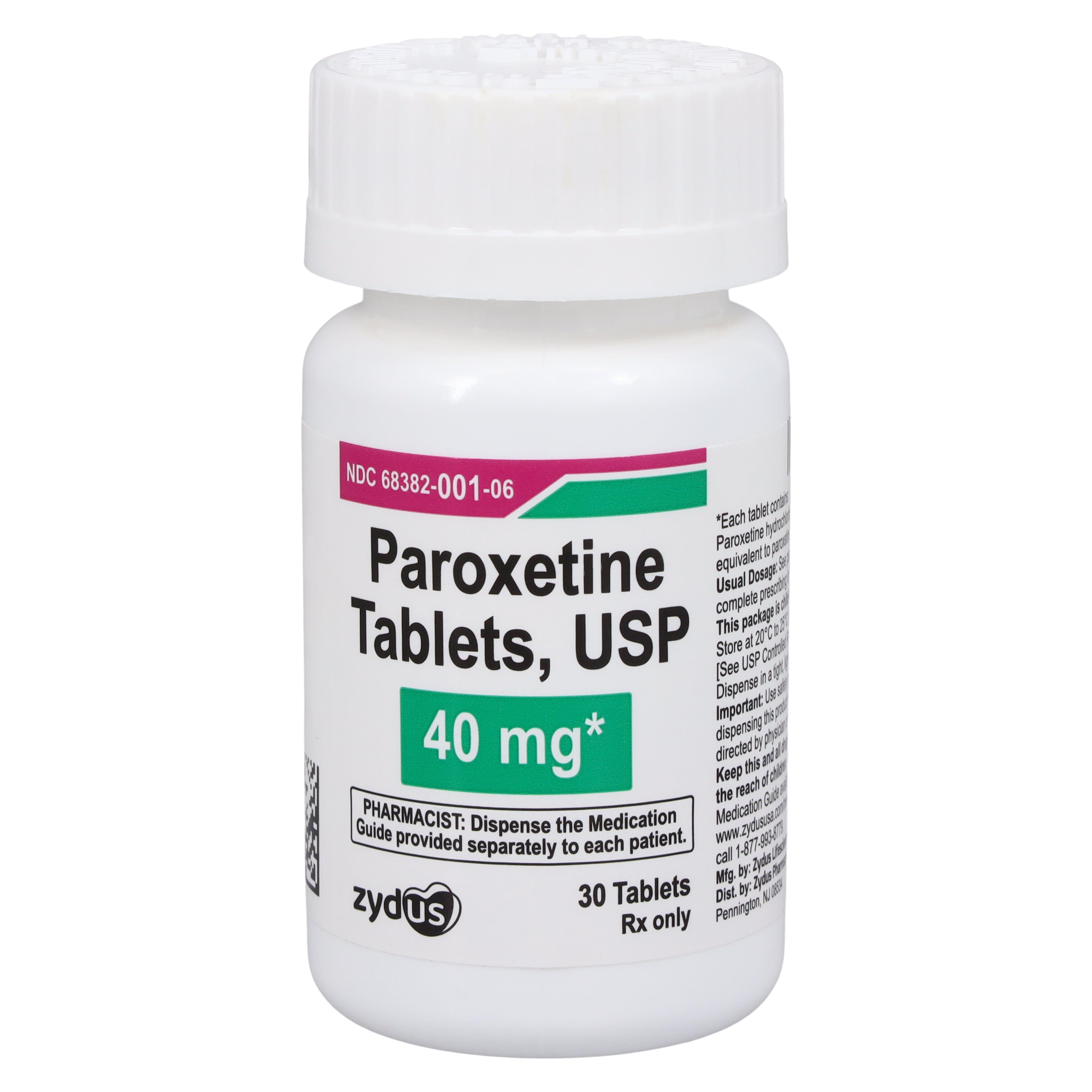 Paroxetine HCl Tablets, 40mg, 30/Bottle, Zydus Pharmaceuticals