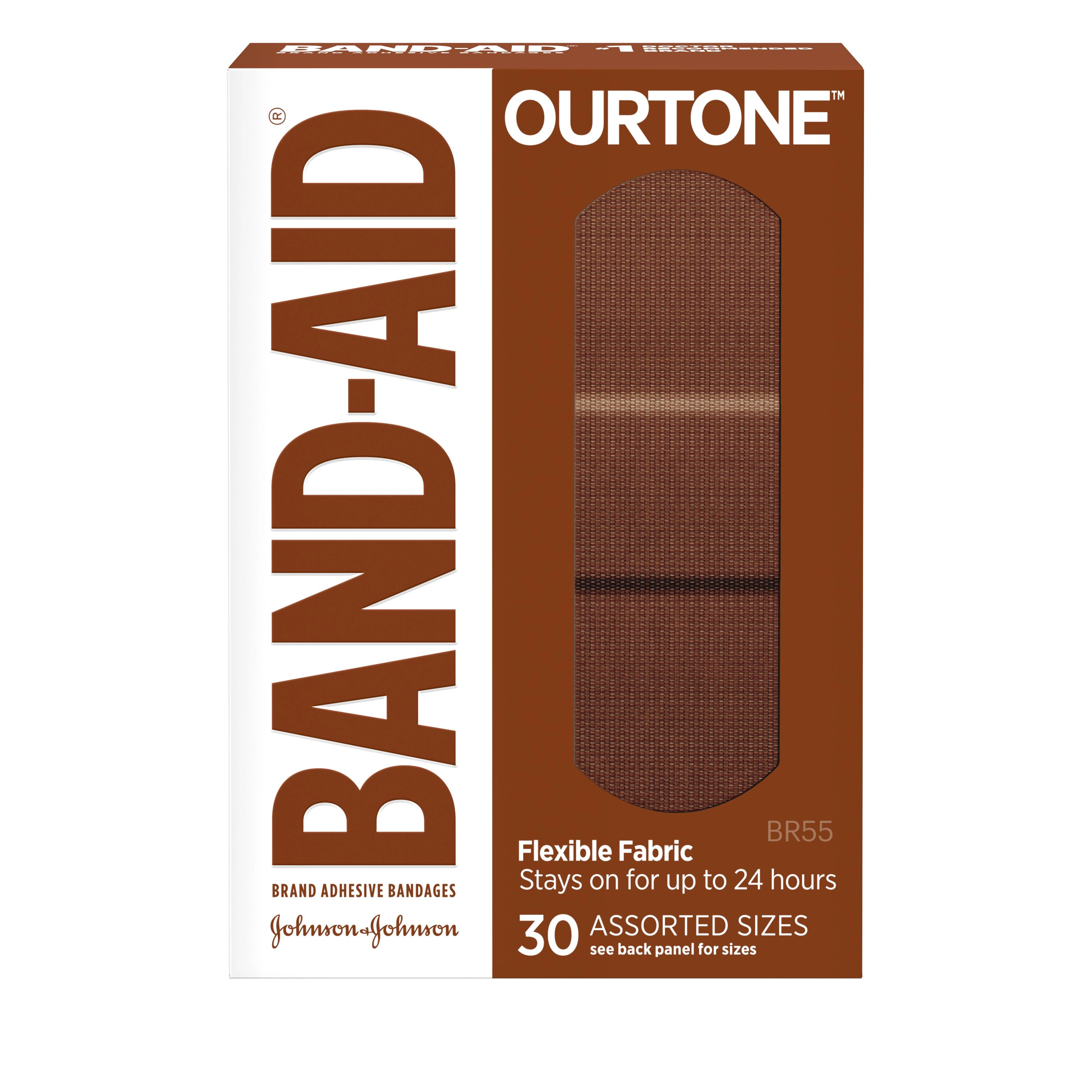 Band-Aid OurTone Fabric Adhesive Bandages, Assorted Skin Tones, Sterile, 30/Box, BR55