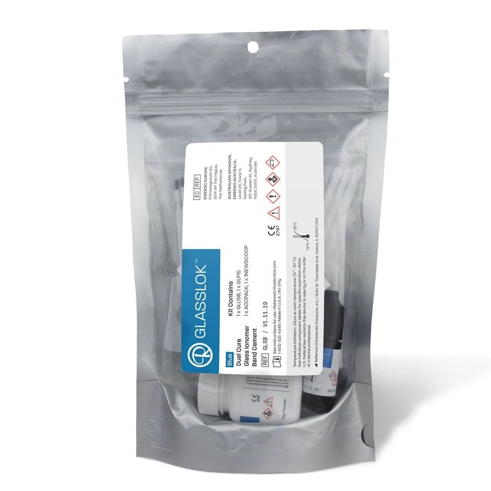 Ortho Technology Glasslok Starter Pack, Blue, Light/Chemical Cure Glass Ionomer Band Cement