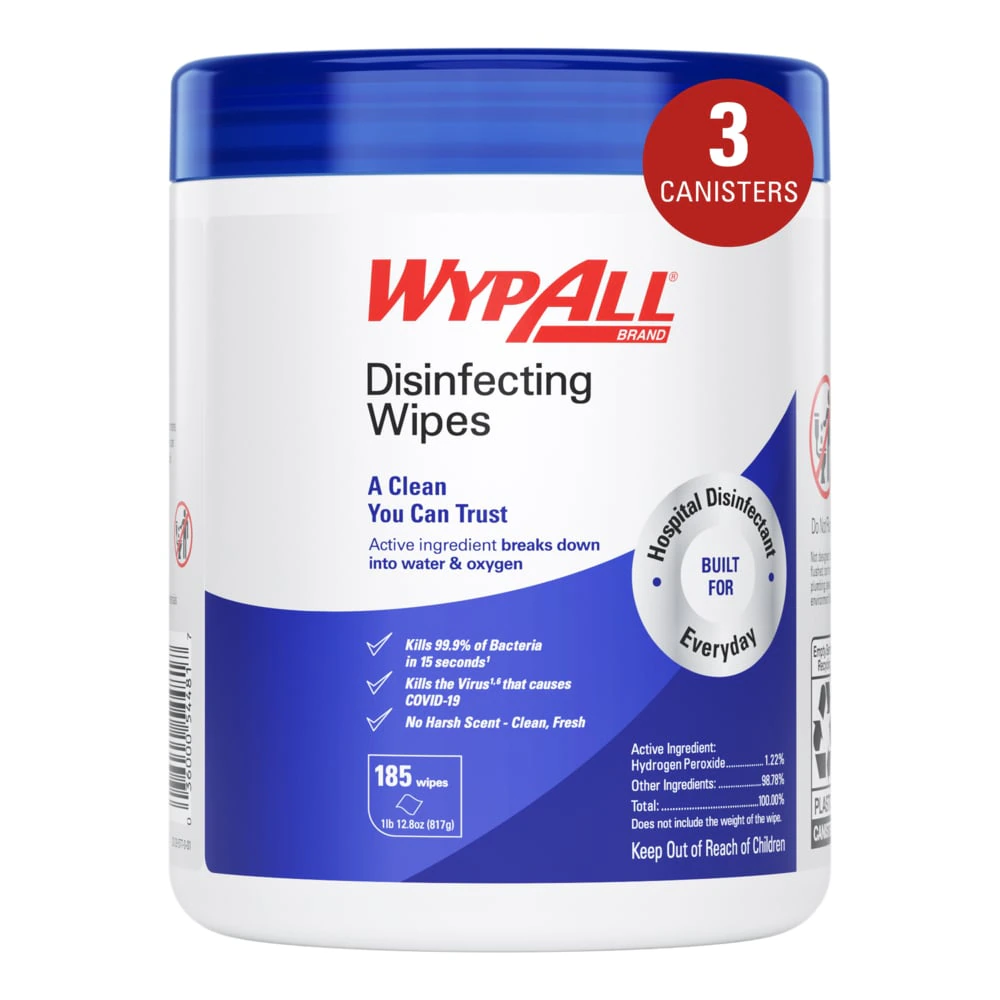Kimberly-Clark Professional WypAll Disinfecting Wipes, 5.75 in x 7 in, 185 Wipes/Canister, 3 Canisters/Case