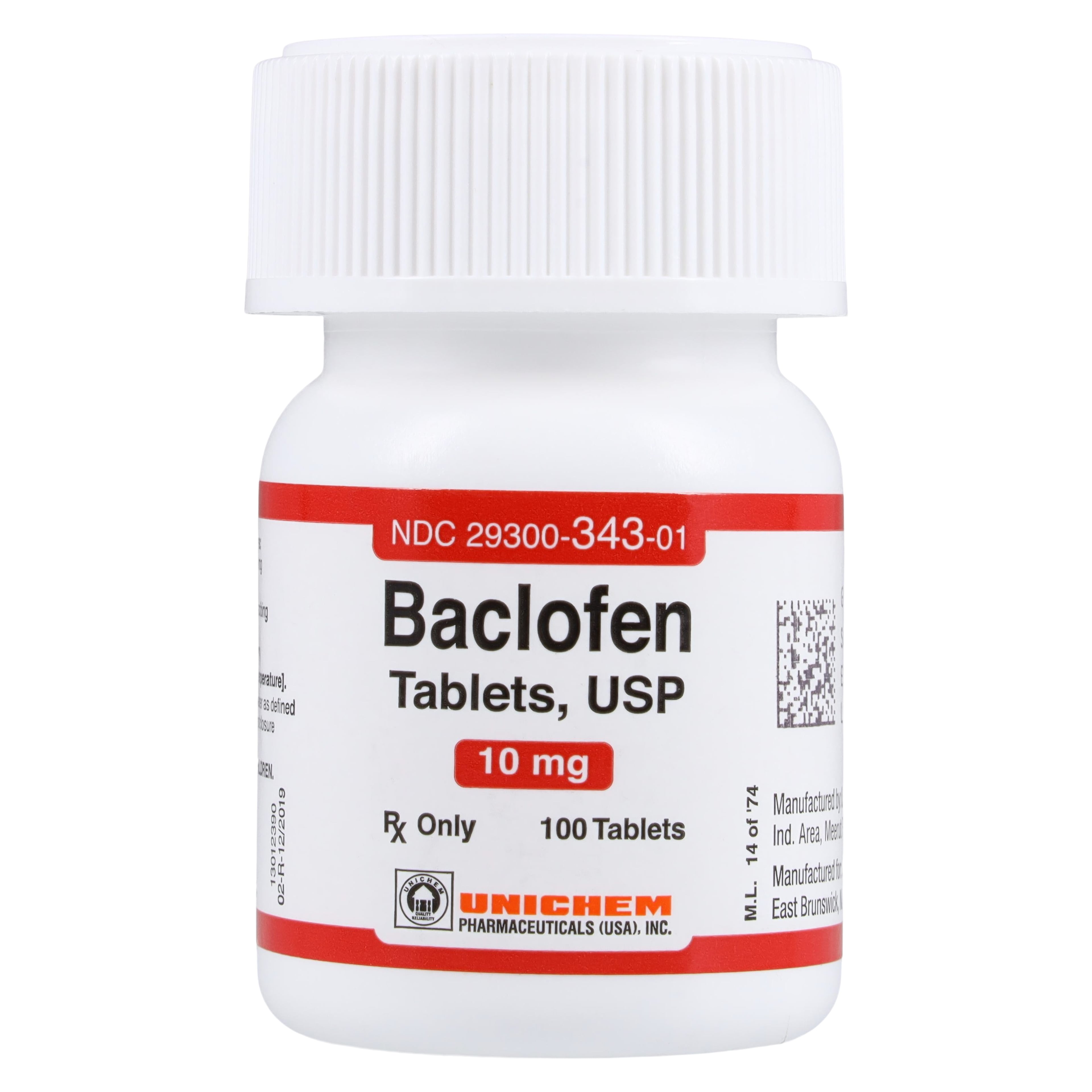 Baclofen Tablets, 10mg, 100/Bottle, Unichem Pharmaceuticals