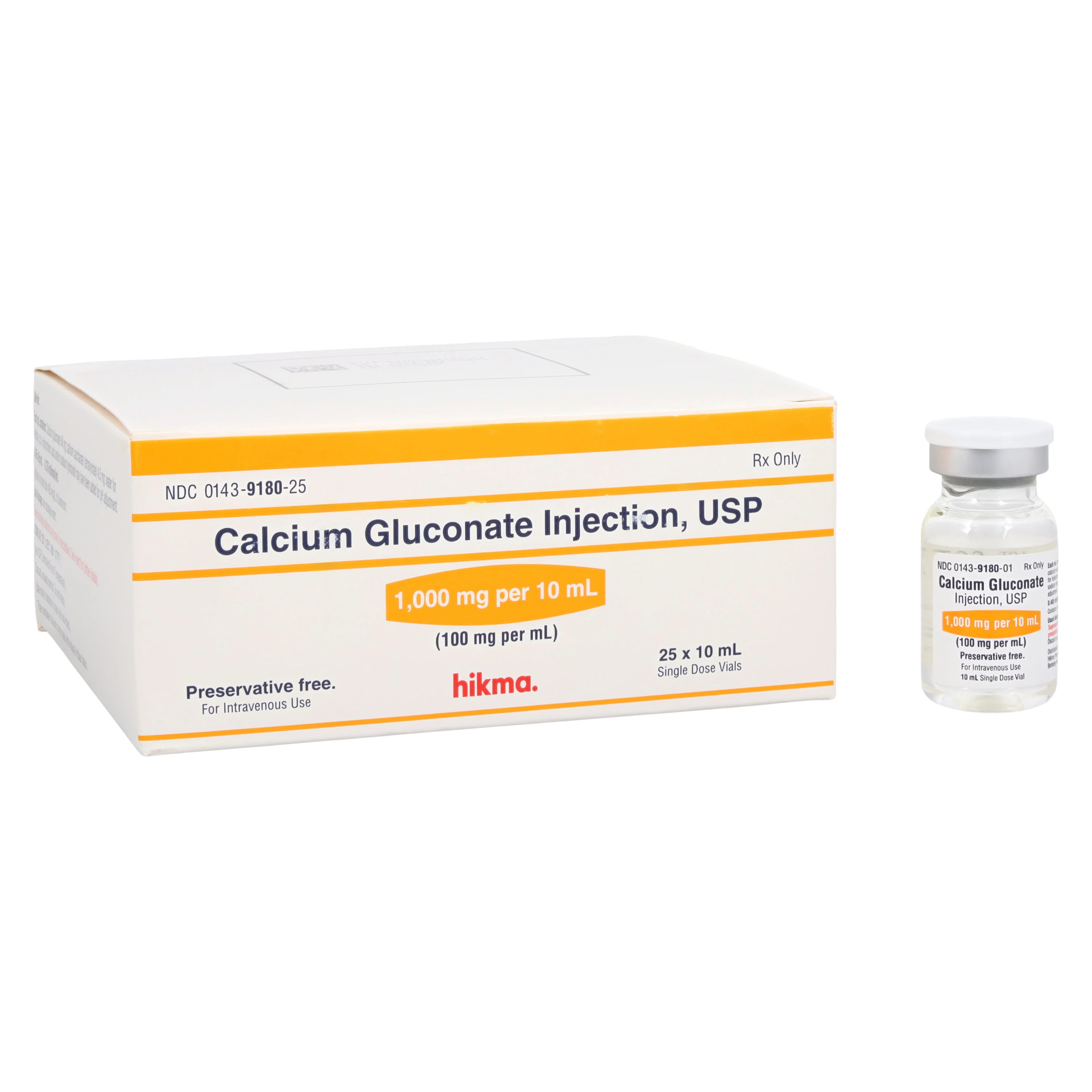 Calcium Gluconate Injection, 100mg/mL, SDV, 10mL, 25/Package, Hikma Pharmaceuticals
