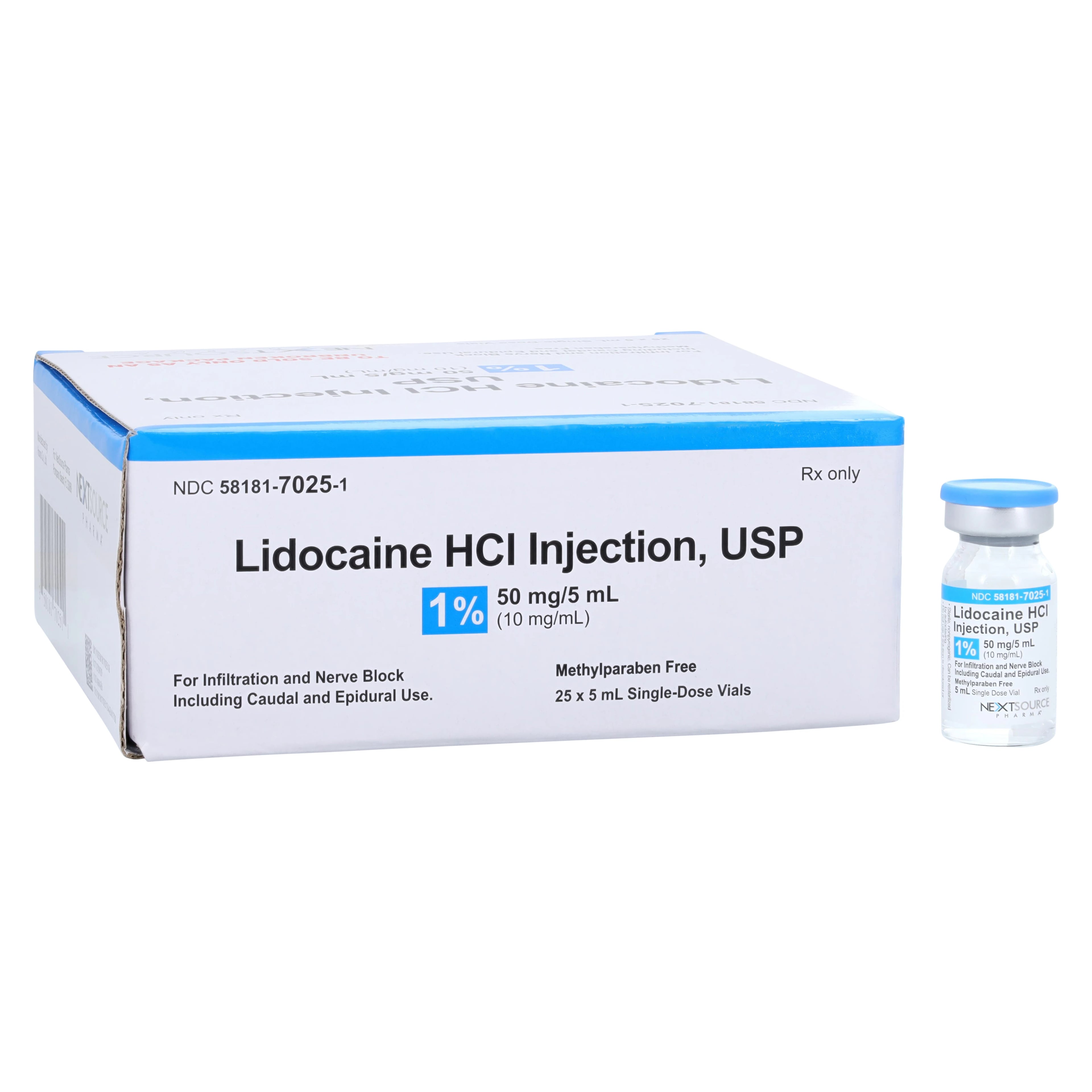 Lidocaine HCl Injection 1% SDV 5mL (25/Package)