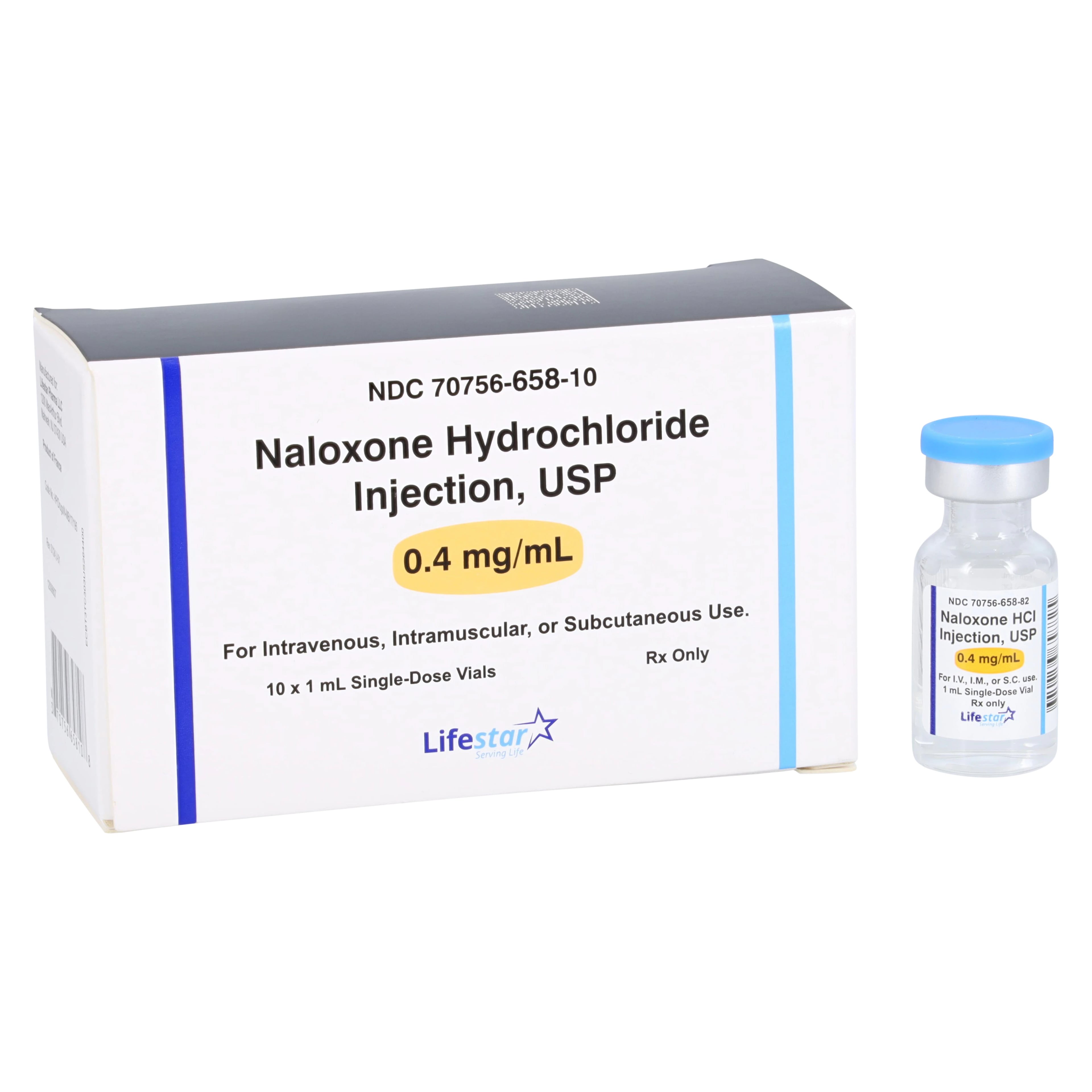 Naloxone HCl Injection 0.4mg/mL, Single Dose Vial, 1mL, 10/Package