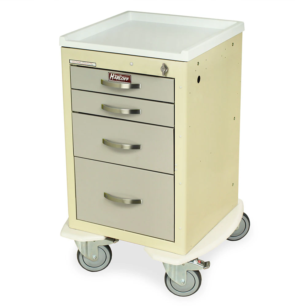 Harloff M-Series Mini Width X-Sho Cart with 5" Ball-Bearing Tente Casters, (2) 3" Drawers, (1) 6" Drawer, (1) 9" Drawer