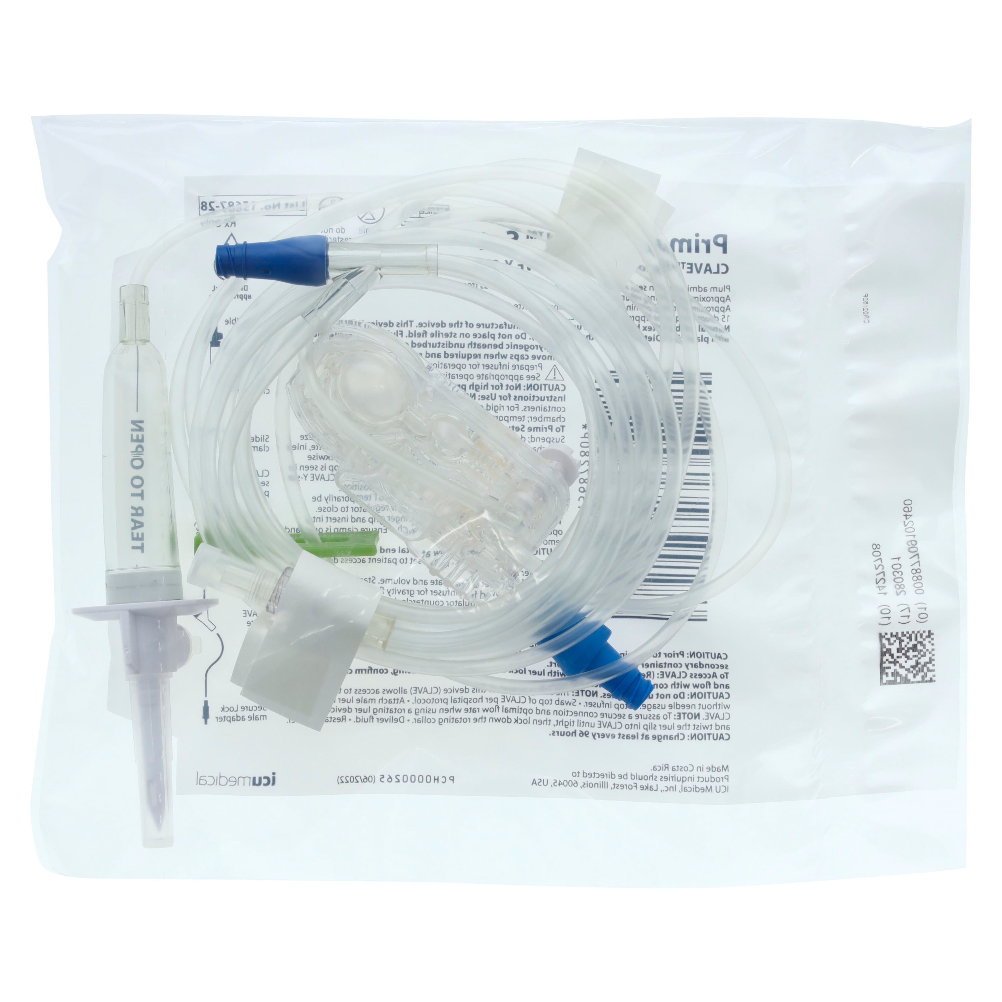 ICU Medical Primary IV Administration Set with Clave SPort, 128" Tubing, 48/Case