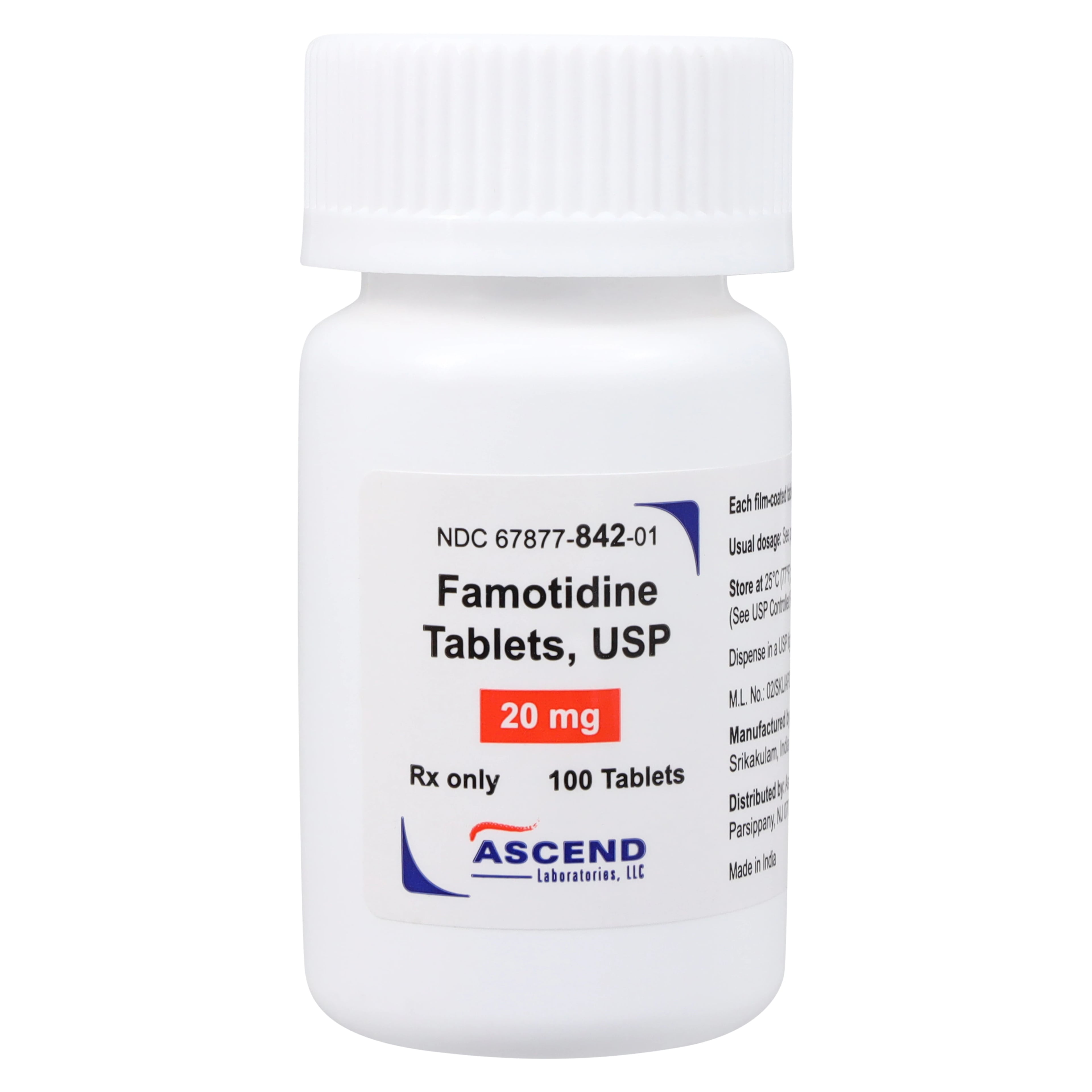 Famotidine Tablets, 20mg, 100/Bottle, Ascend Laboratories